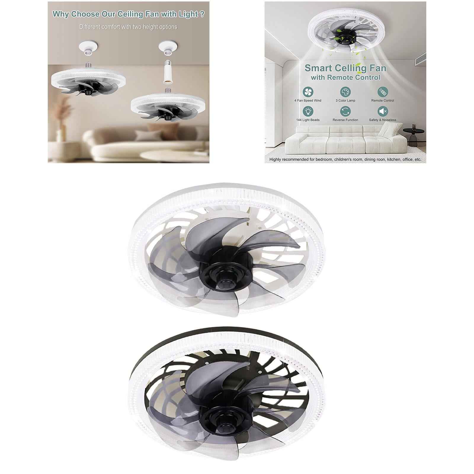 Ceiling Fan with Light Mute with Remote Fan Lamp for Office Home Dining Room White