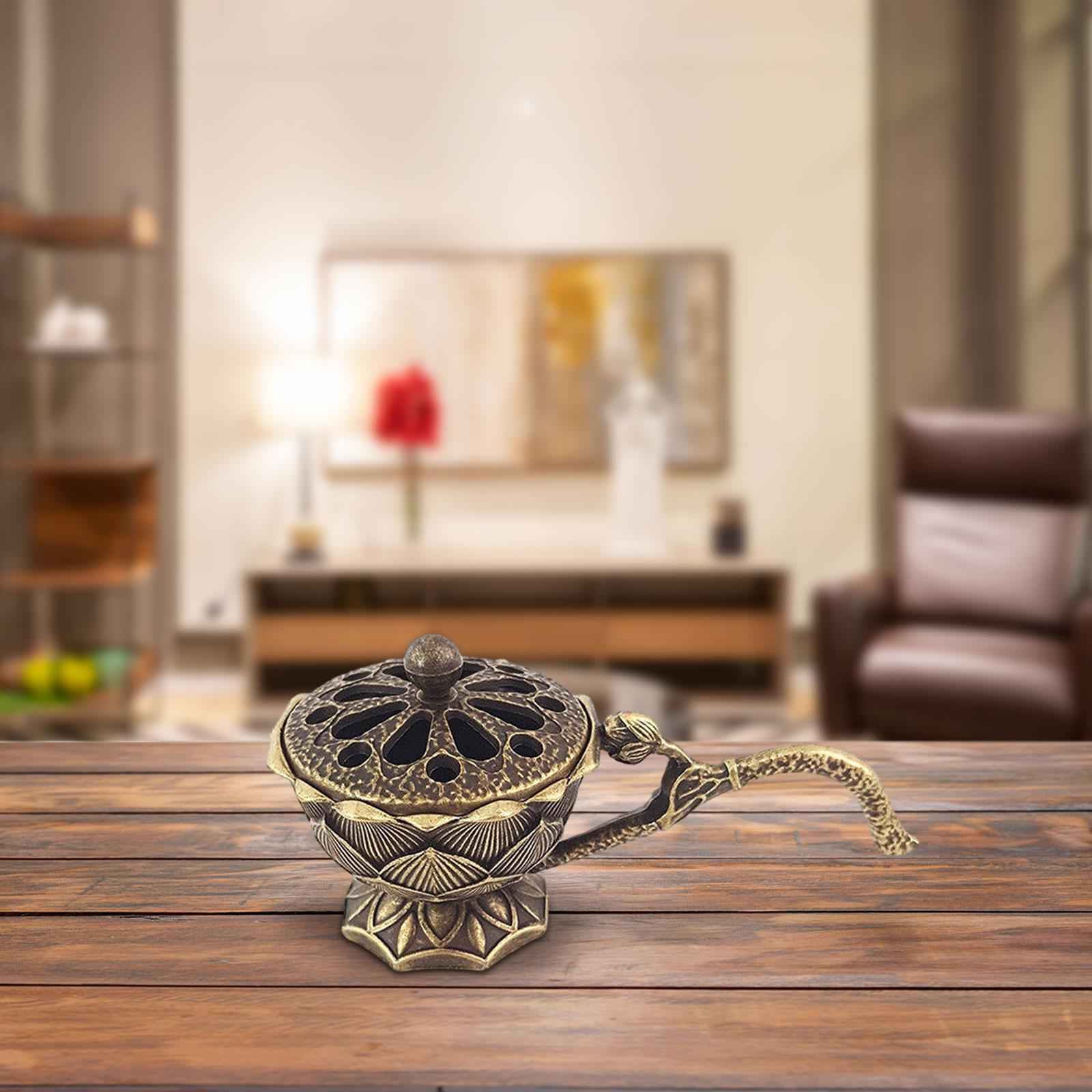 Incense Burner Hollow Out Holder for Dish Incense Incense Cones Coils Office Bronze Color
