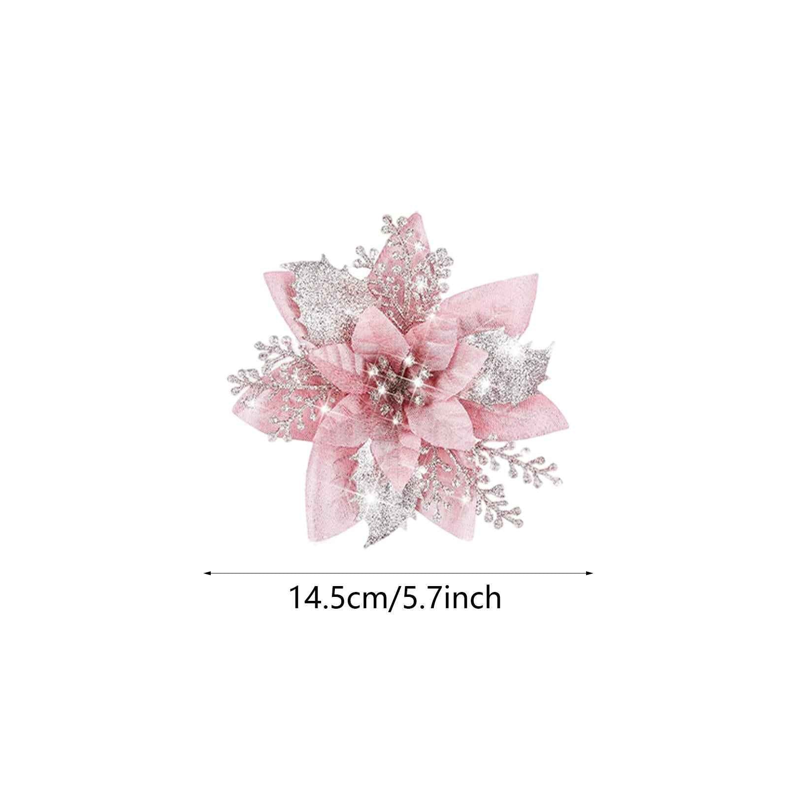 10Pcs Artificial Flowers Glitter Flowers Party Cemetery Christmas Poinsettia Pink