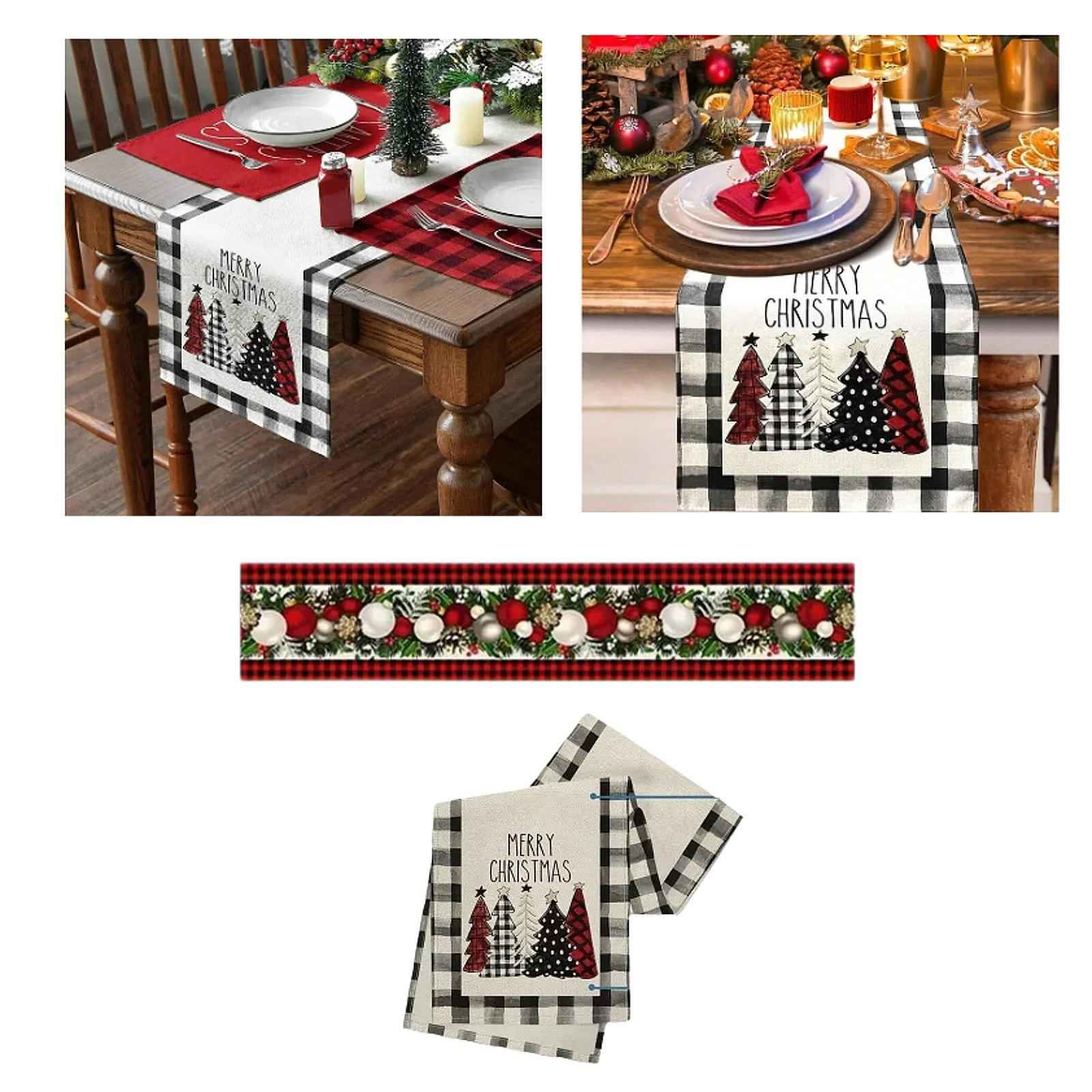 Halloween Table Runner 71 inch Long Rectangular Table Cover Xmas Table Cloth Xmas Trees Pattern