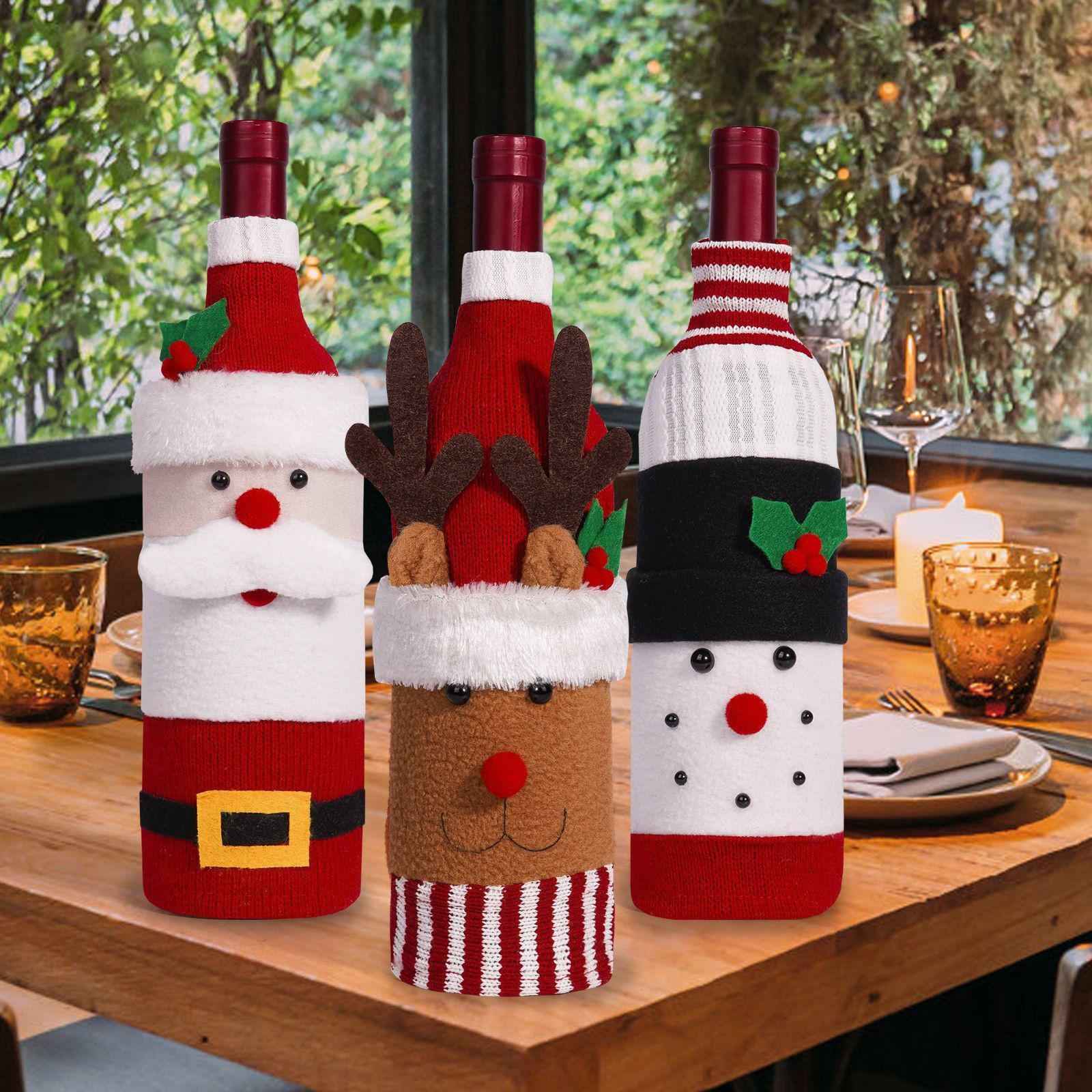 Christmas Wine Bottle Cover Tableware Dining Table Decor Xmas Bottle Clothes Santa Claus