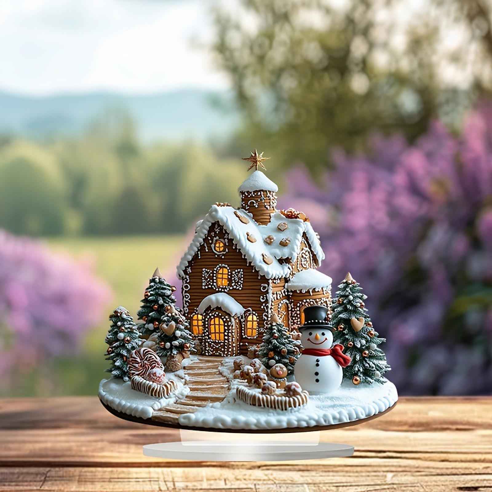 Christmas Gingerbread House Tabletop Ornament 6.7x7.8inch for Office Desktop