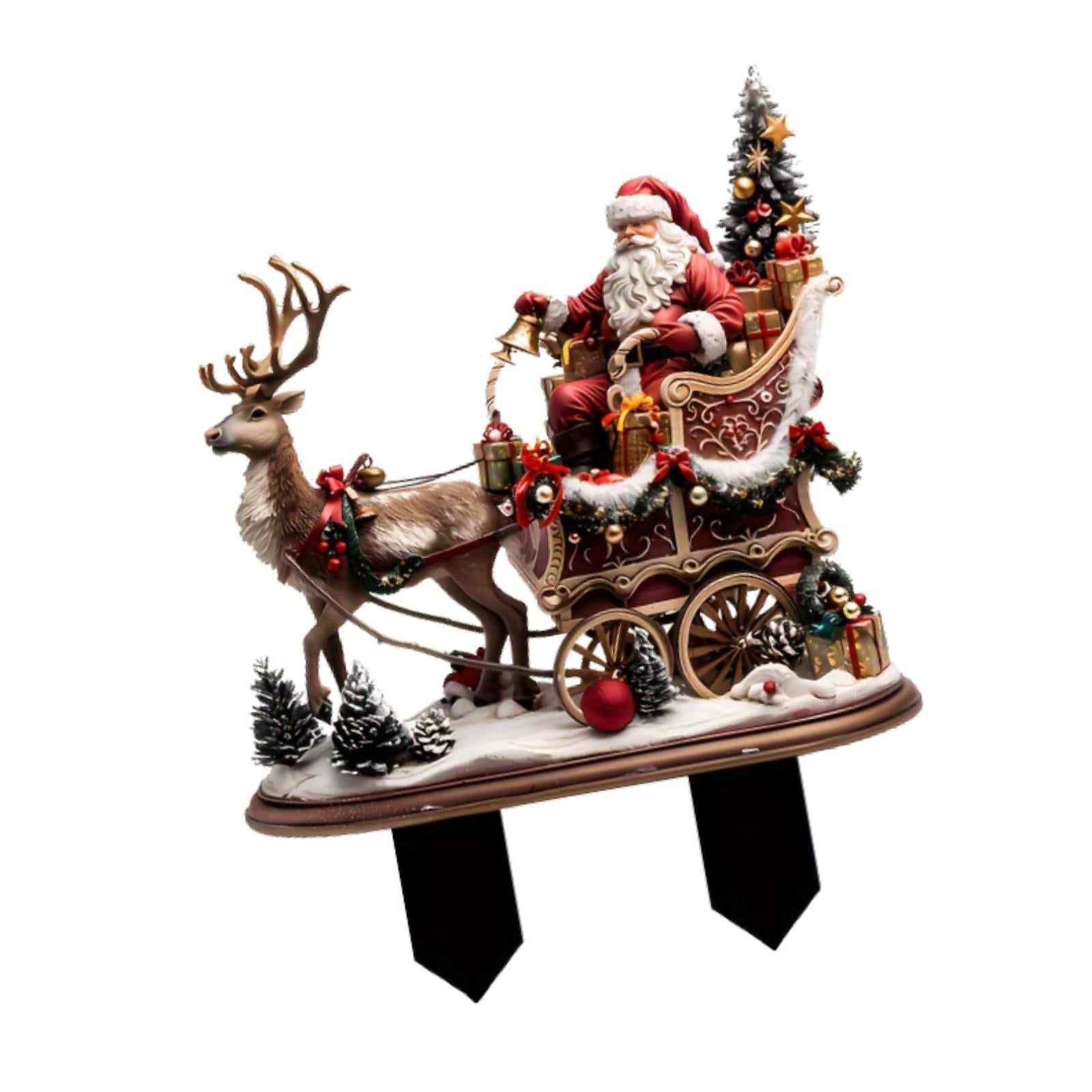 Santa Claus and Reindeer Ornament Stake Gift Xmas Decor for Party Favor Yard