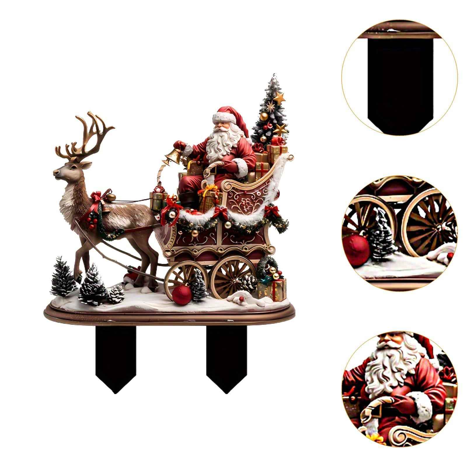 Santa Claus and Reindeer Ornament Stake Gift Xmas Decor for Party Favor Yard