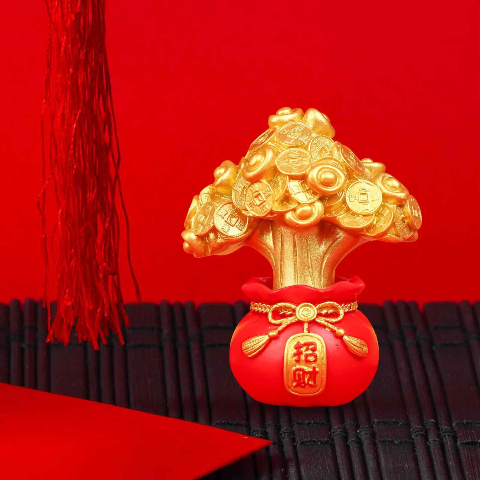 Spring Festival Statue Mini Resin Sculpture for Wall Shelf Decor Lightweight Money Bag Tree