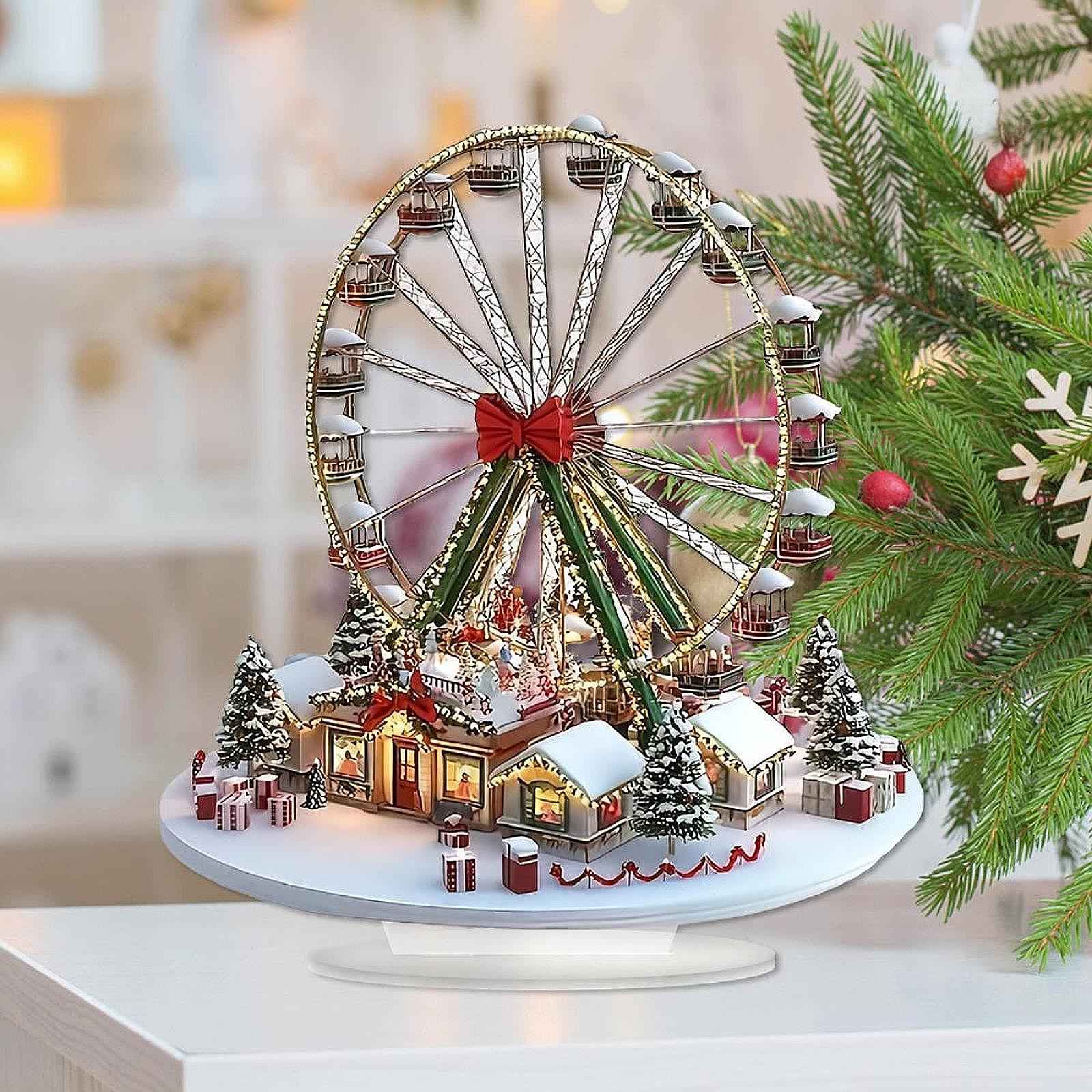 Acrylic Christmas Houses Wheel Decor Unique 2D Flat Sign for Corner Holiday
