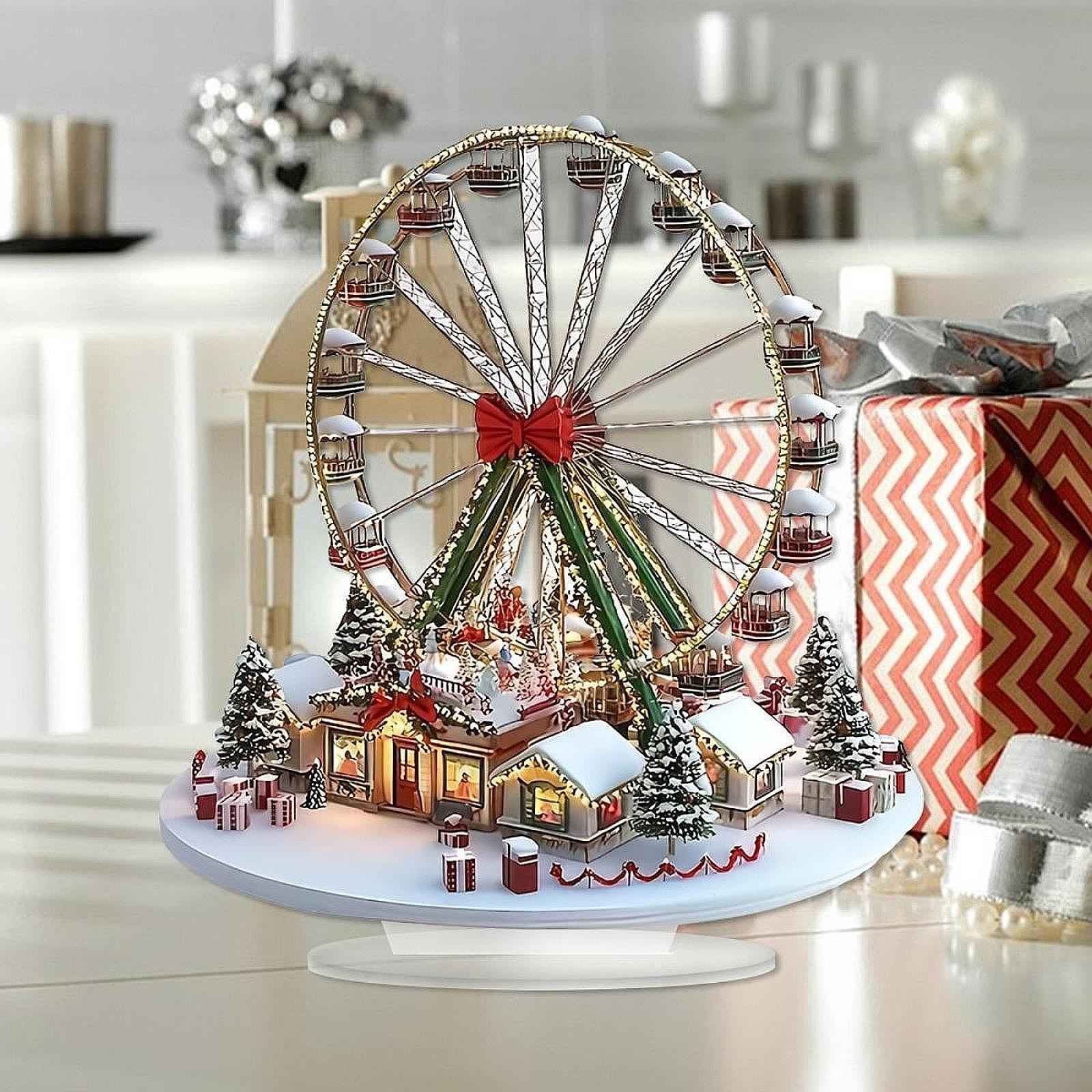 Acrylic Christmas Houses Wheel Decor Unique 2D Flat Sign for Corner Holiday