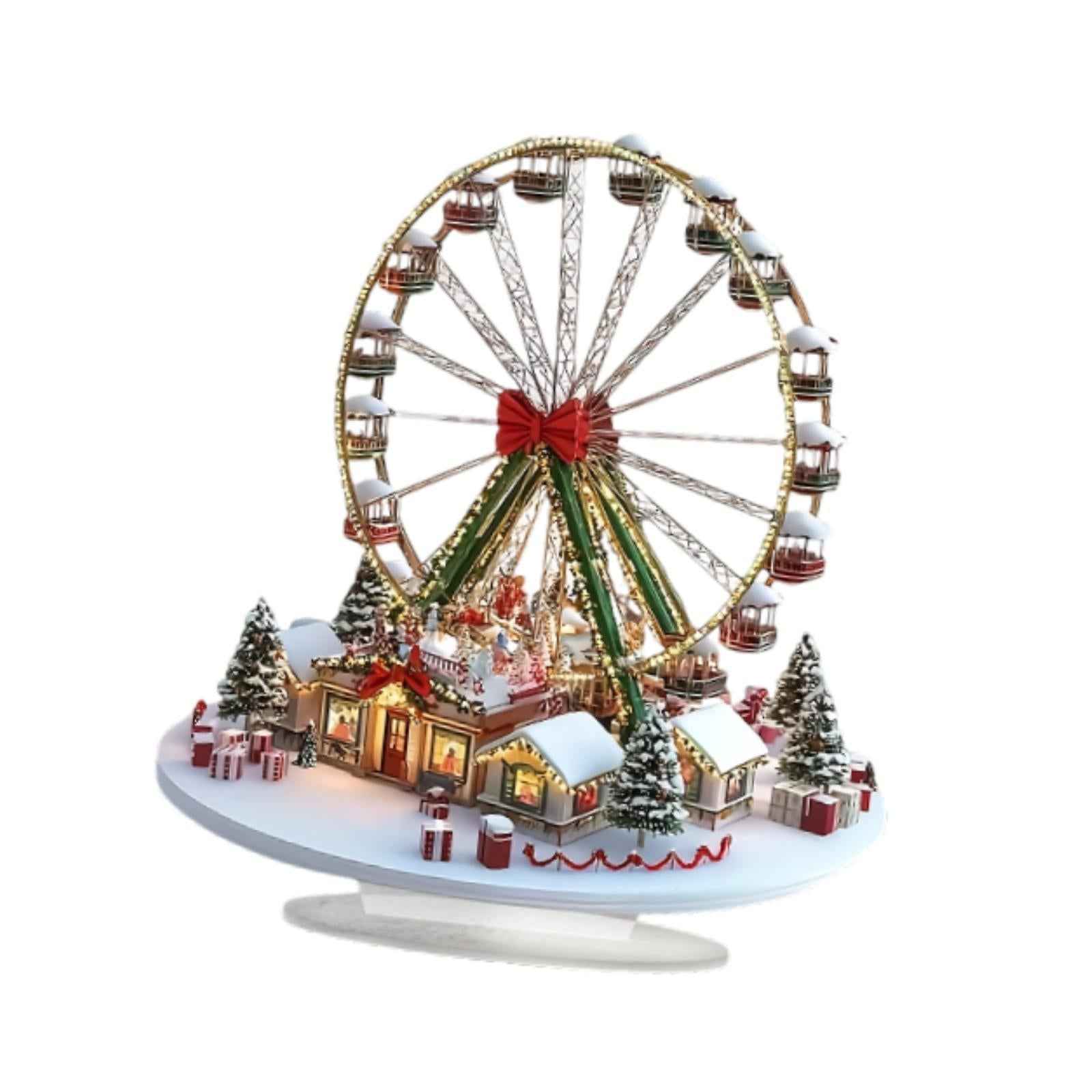 Acrylic Christmas Houses Wheel Decor Unique 2D Flat Sign for Corner Holiday