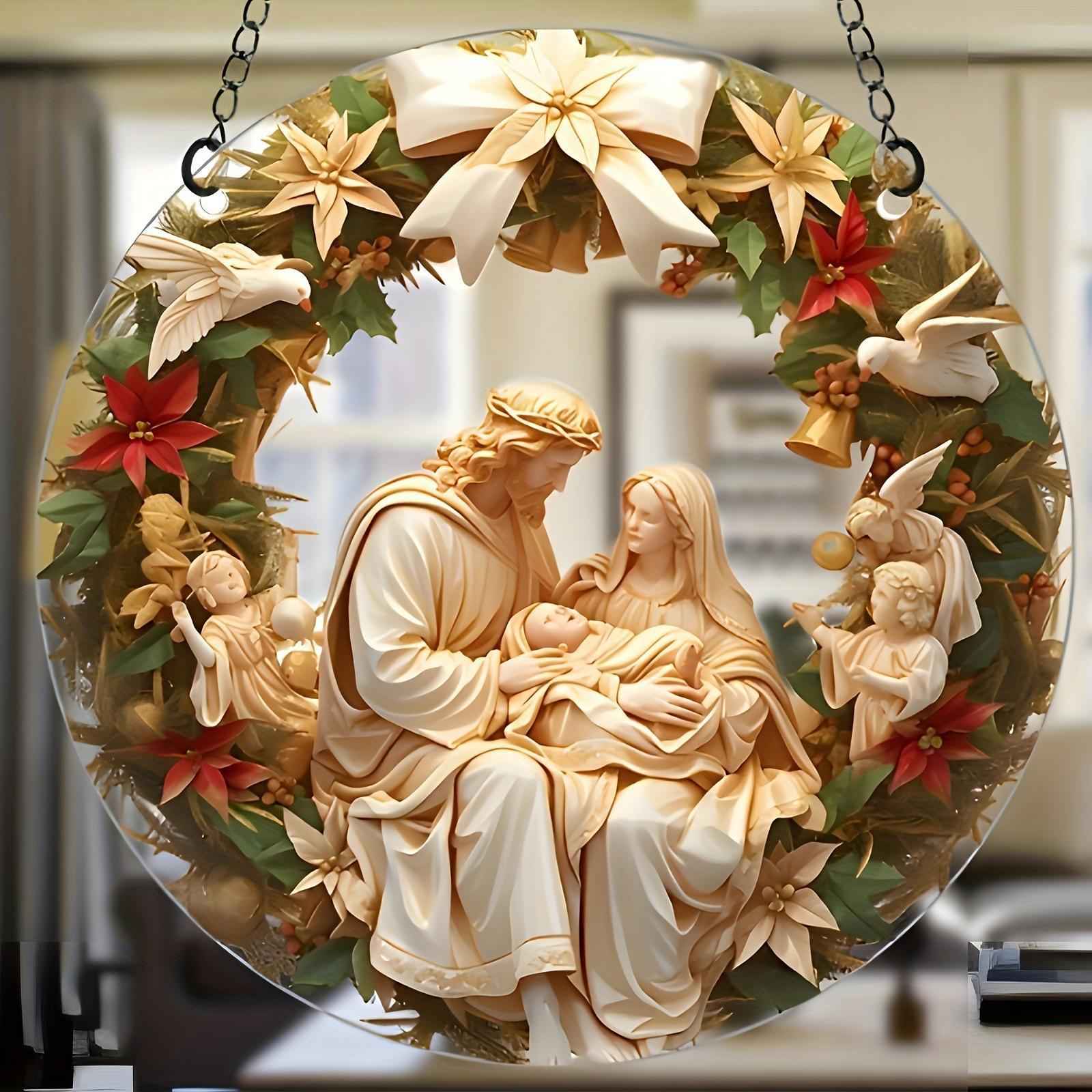 Christmas Nativity Scene Ornament Family Friends Birth of Jesus Wall Hanging