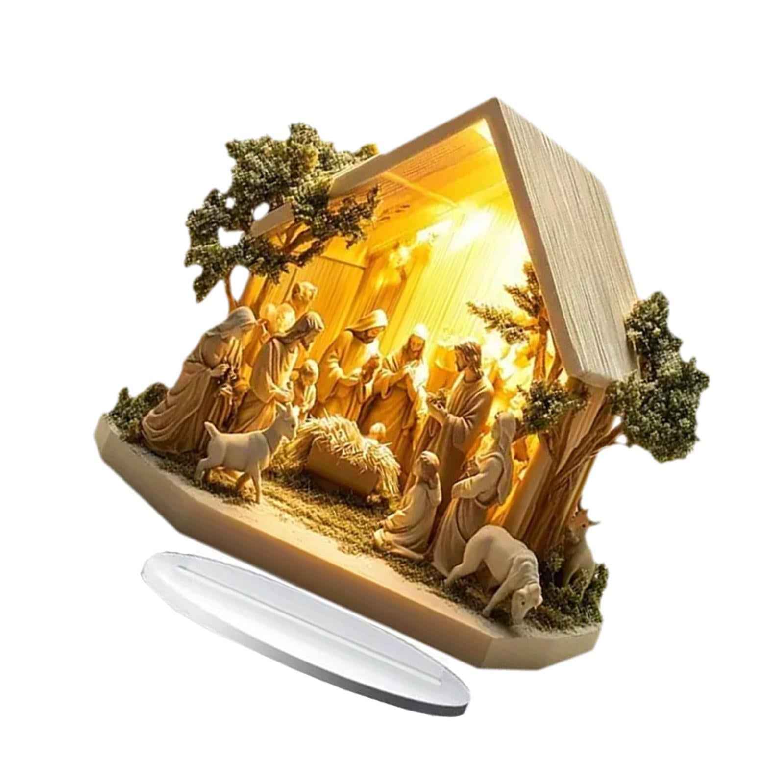 Christmas Nativity Scene Figurine Indoor Outdoor Desk Acrylic Table Ornament House 20x20cm