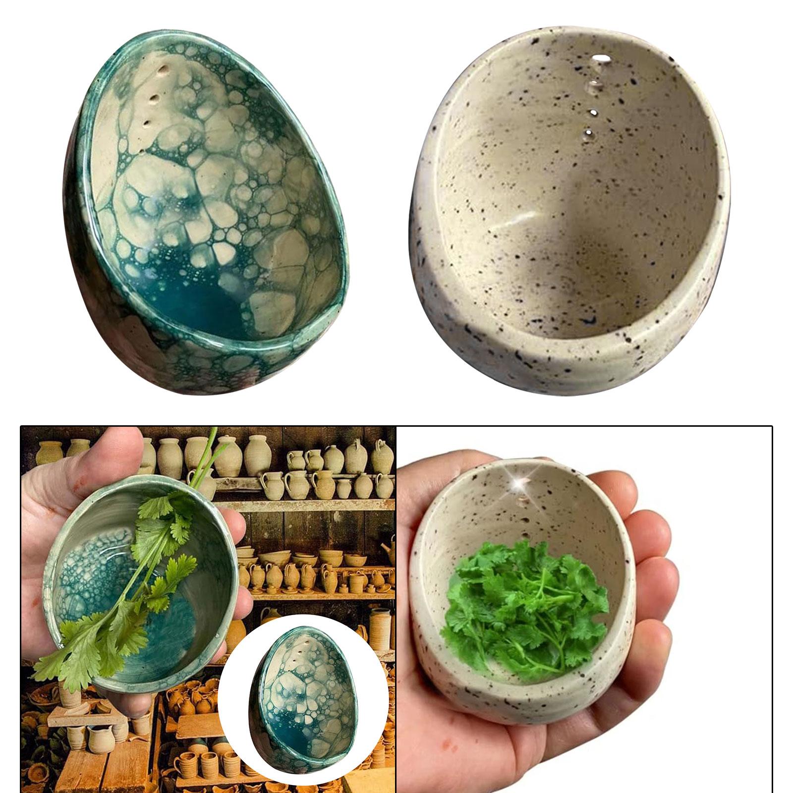 Pottery Stripper Bowl Different Round Hole Sizes Vegetable Leaf Remover Blue
