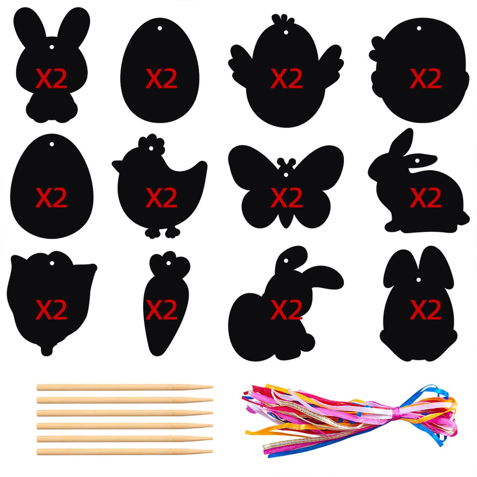 24Pcs Easter Scratch Paper Set Hanging Drawing Toys Gifts Decor Party Favors