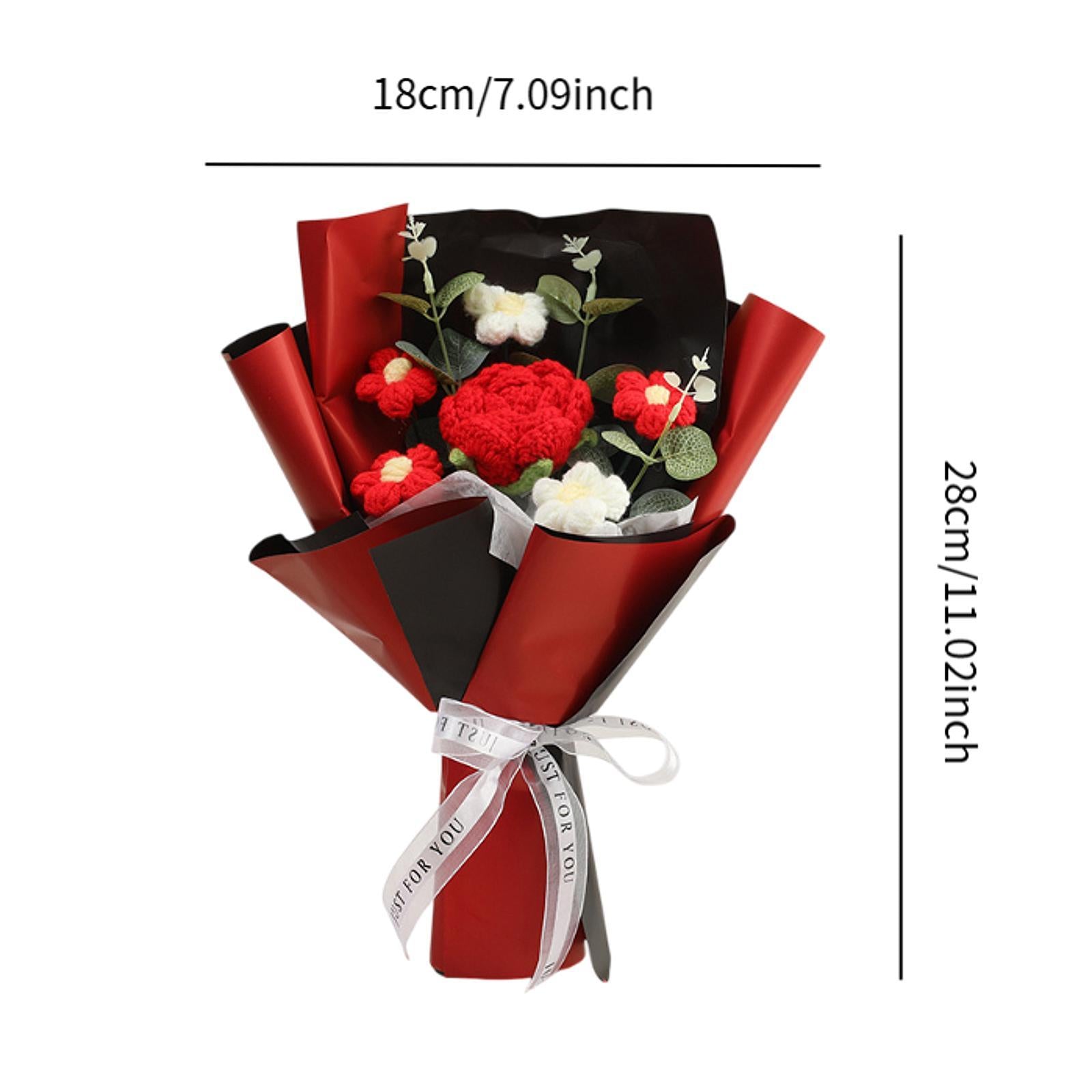 Completed Crochet Flower Bouquet Gift Mum Handmade Knitted Artificial Flower Red