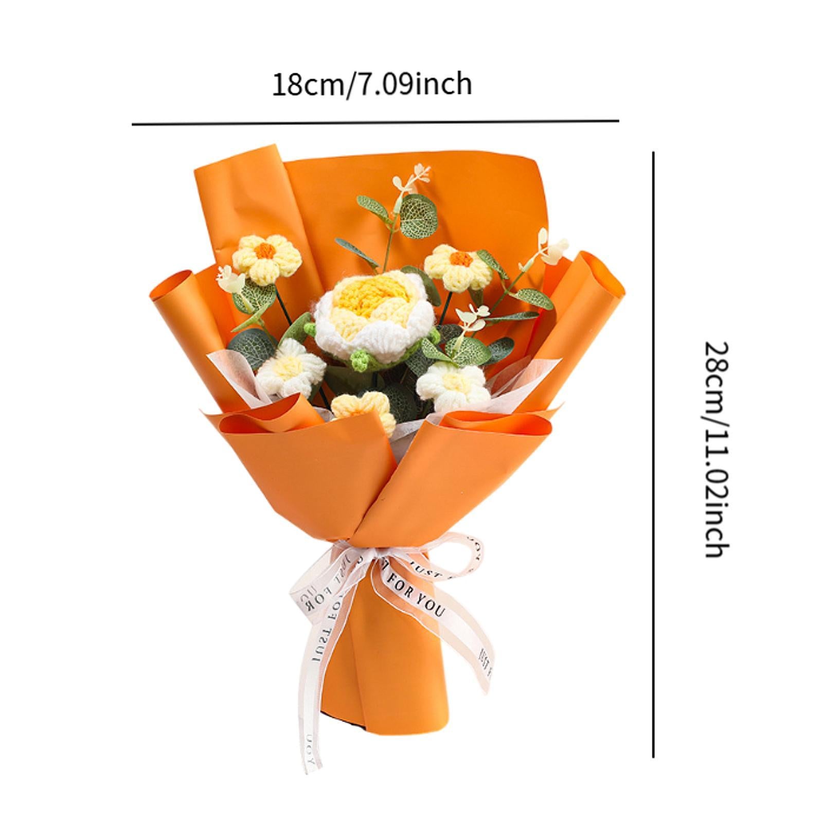 Completed Crochet Flower Bouquet Gift Mum Handmade Knitted Artificial Flower Yellow