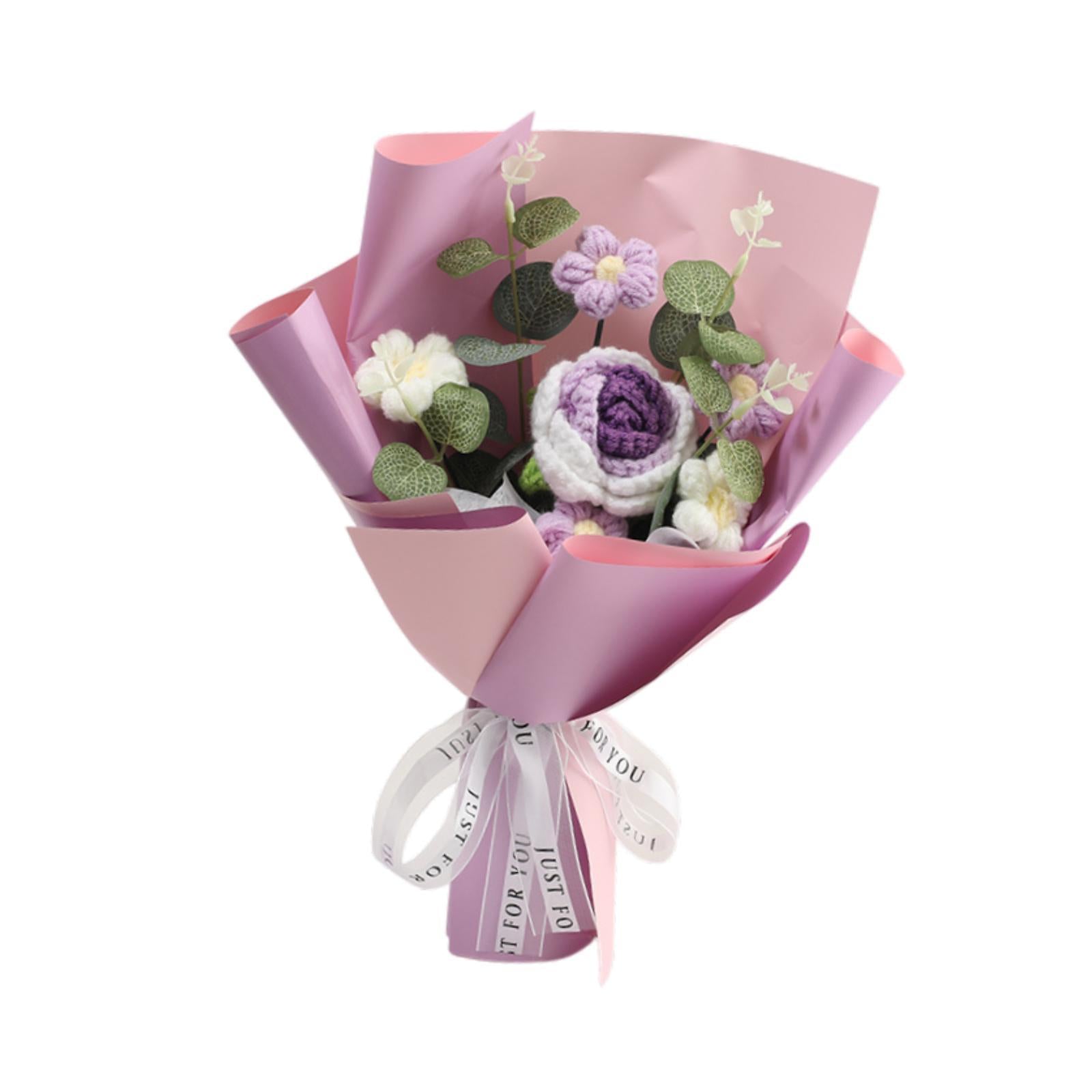 Completed Crochet Flower Bouquet Gift Mum Handmade Knitted Artificial Flower Purple