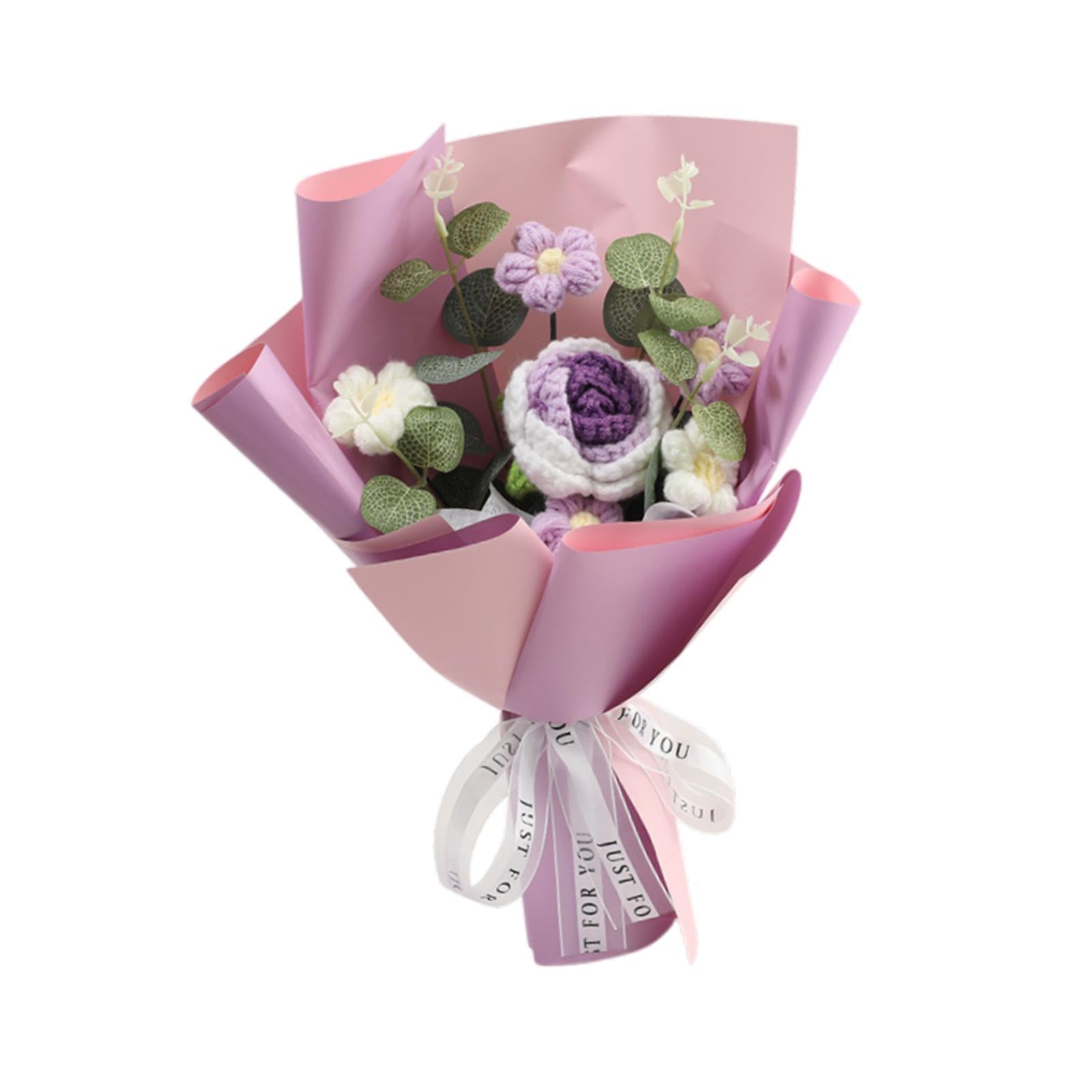 Completed Crochet Flower Bouquet Gift Mum Handmade Knitted Artificial Flower Purple