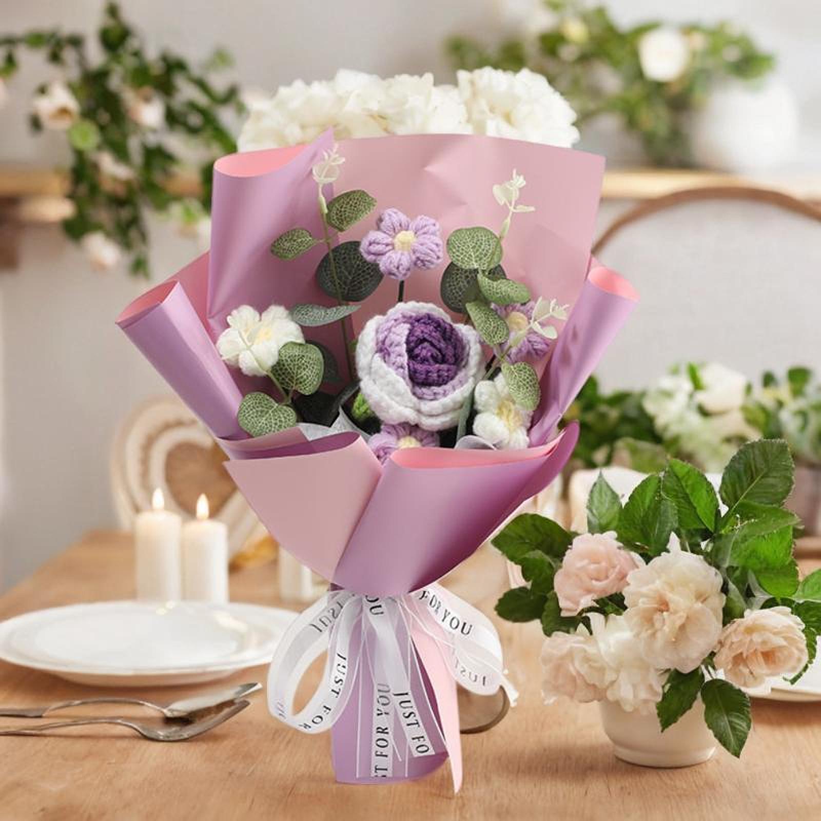 Completed Crochet Flower Bouquet Gift Mum Handmade Knitted Artificial Flower Purple