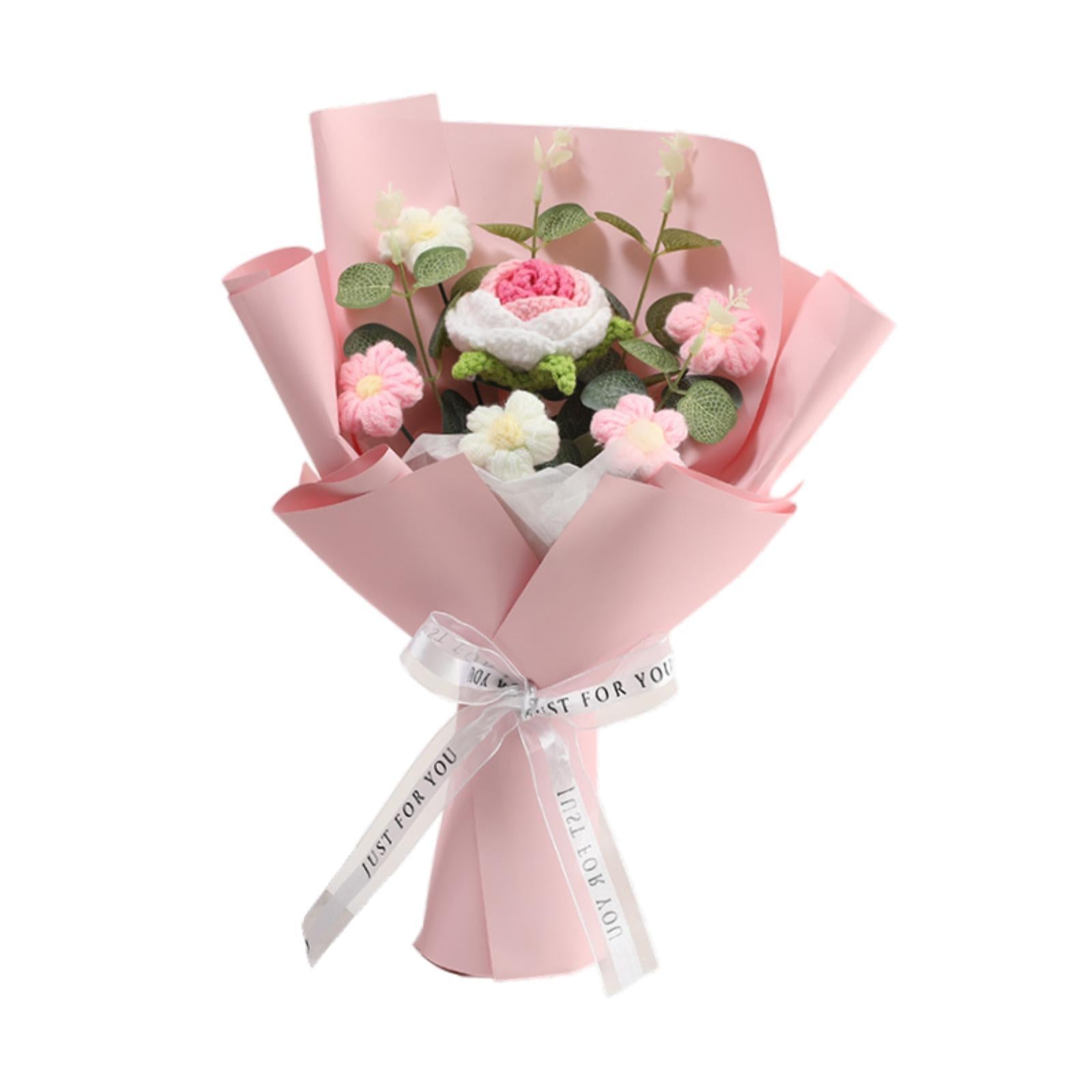 Completed Crochet Flower Bouquet Gift Mum Handmade Knitted Artificial Flower Pink