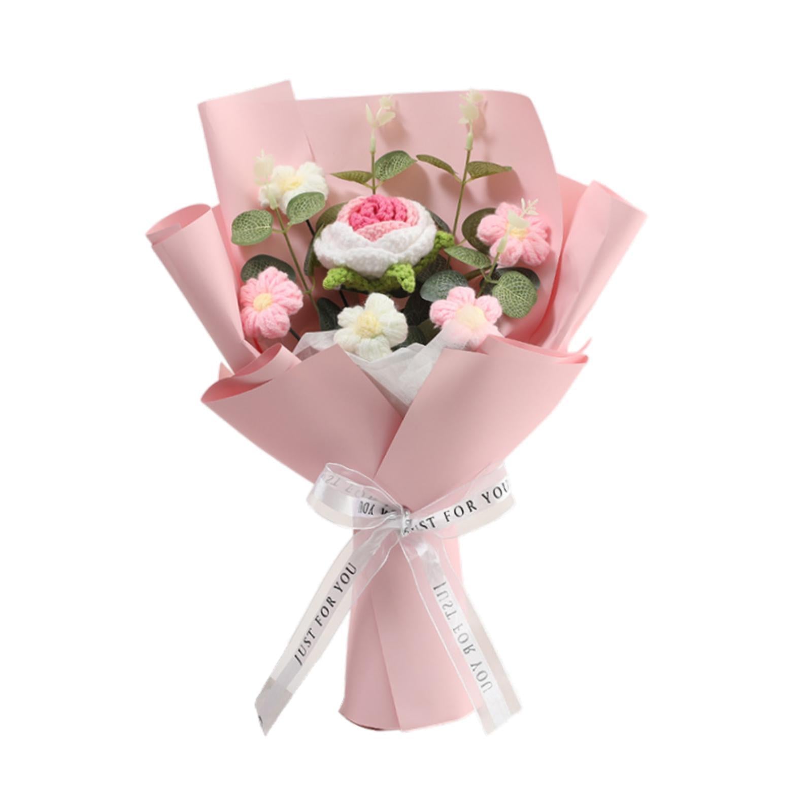 Completed Crochet Flower Bouquet Gift Mum Handmade Knitted Artificial Flower Pink