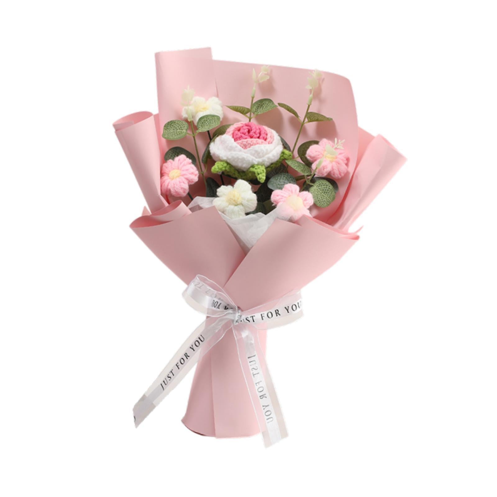 Completed Crochet Flower Bouquet Gift Mum Handmade Knitted Artificial Flower Pink