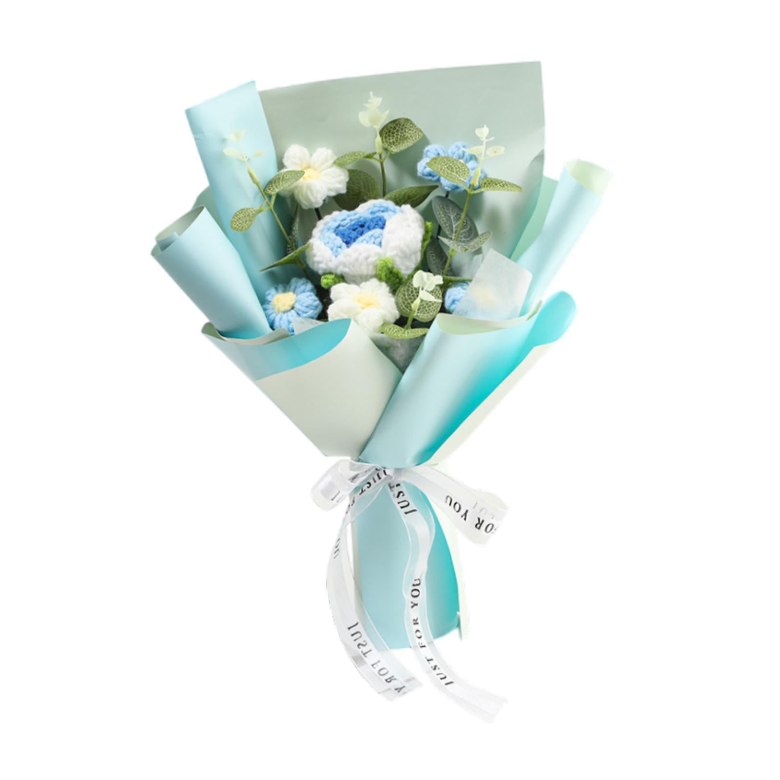 Completed Crochet Flower Bouquet Gift Mum Handmade Knitted Artificial Flower Blue