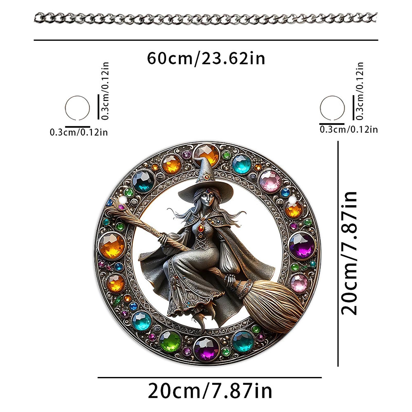 Acrylic Witch Riding Broom Pattern Hanging Sign 20x20cm for Corridor Balcony