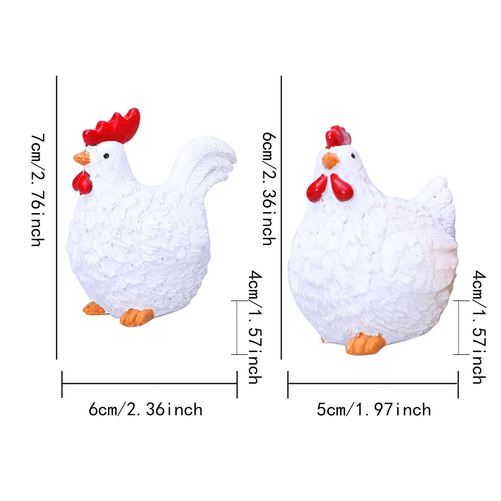 2 Pieces Chicken Miniature Figurines Flowerpot Decor for Yard Porch Backyard White