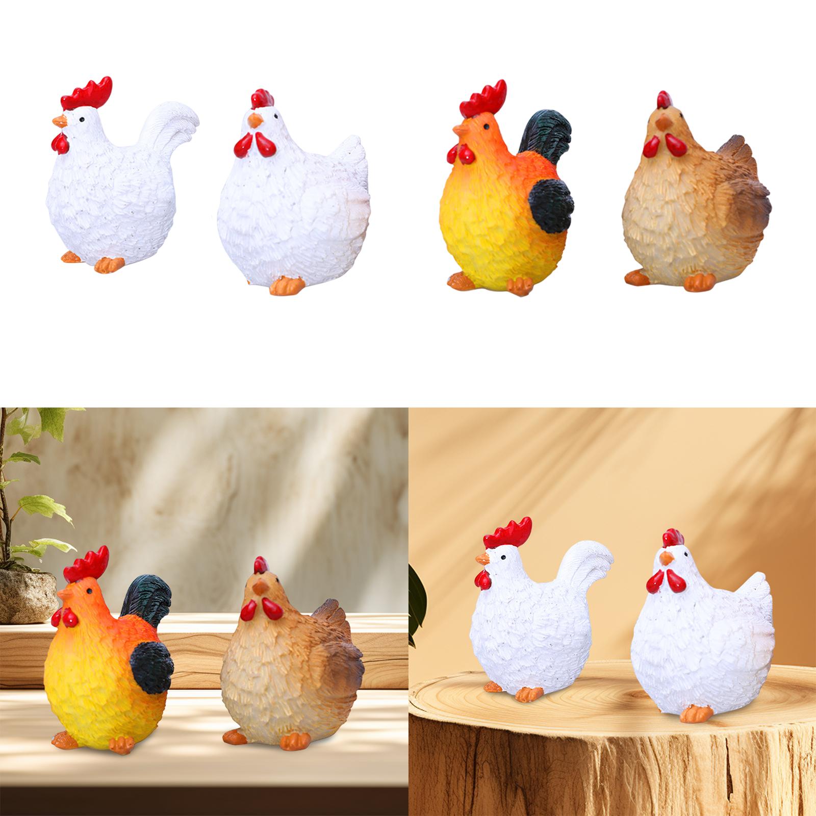 2 Pieces Chicken Miniature Figurines Flowerpot Decor for Yard Porch Backyard White