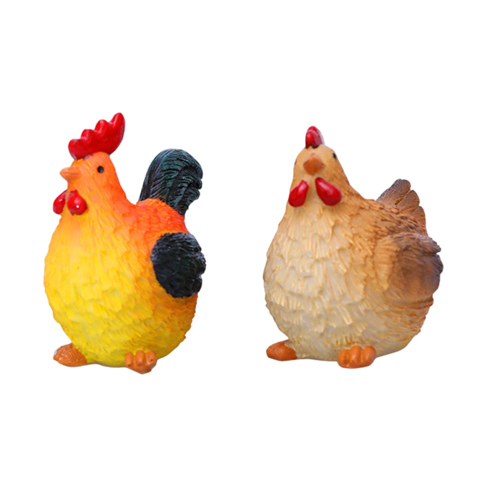 2 Pieces Chicken Miniature Figurines Flowerpot Decor for Yard Porch Backyard Orange and Brown