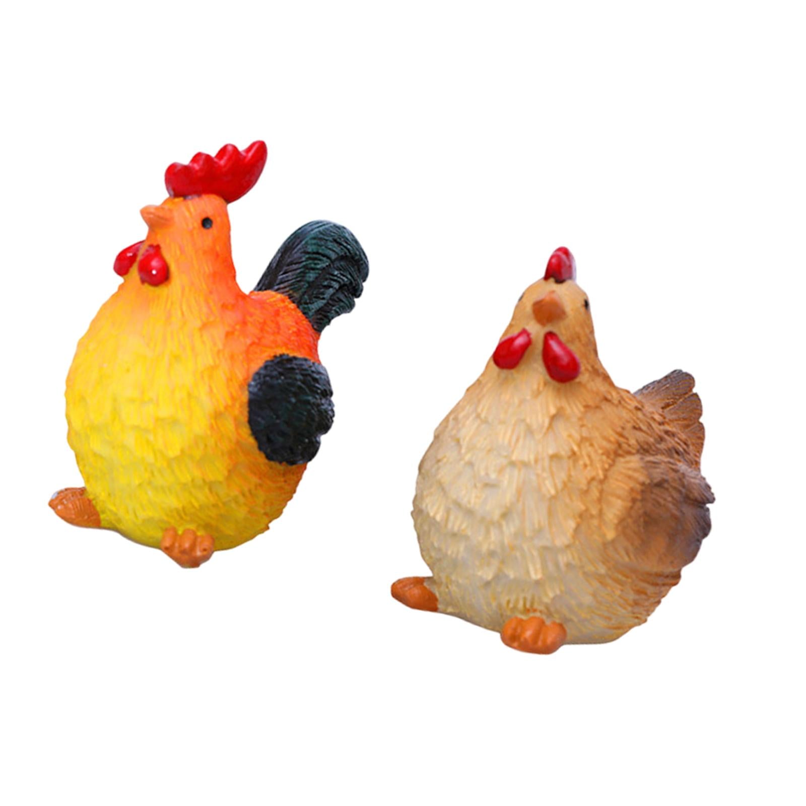 2 Pieces Chicken Miniature Figurines Flowerpot Decor for Yard Porch Backyard Orange and Brown