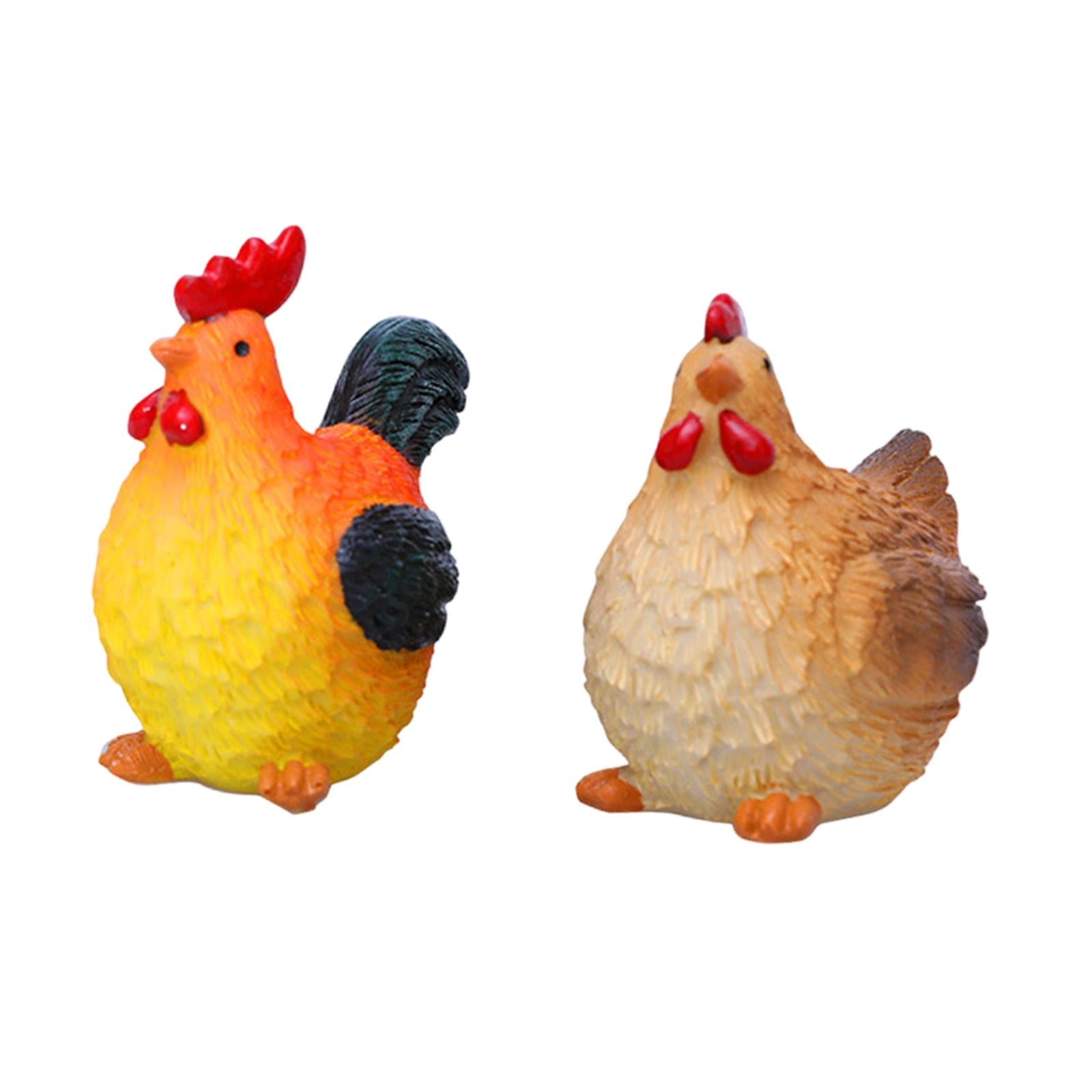 2 Pieces Chicken Miniature Figurines Flowerpot Decor for Yard Porch Backyard Orange and Brown