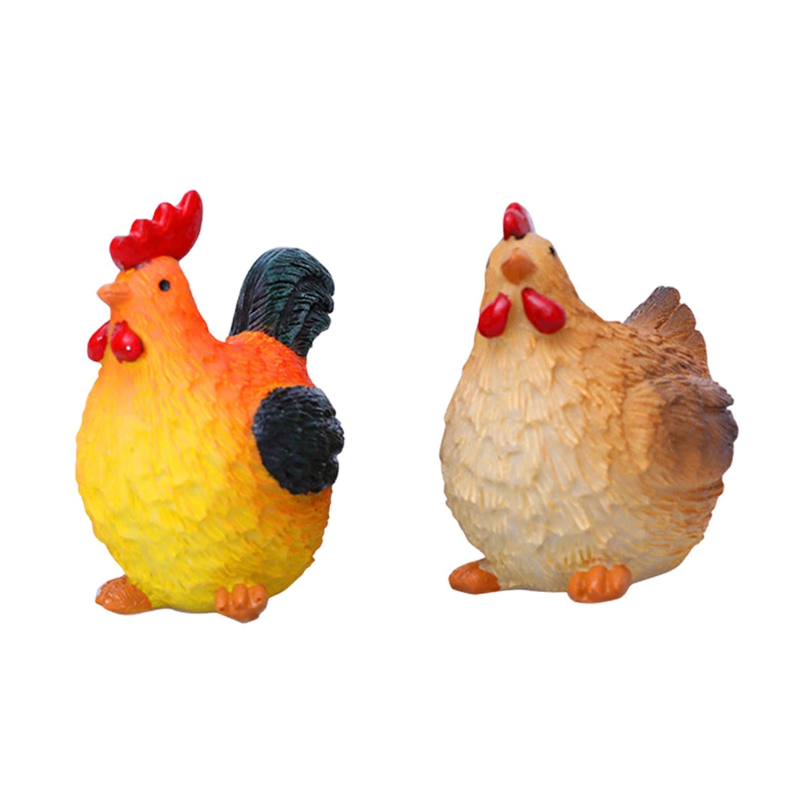 2 Pieces Chicken Miniature Figurines Flowerpot Decor for Yard Porch Backyard Orange and Brown