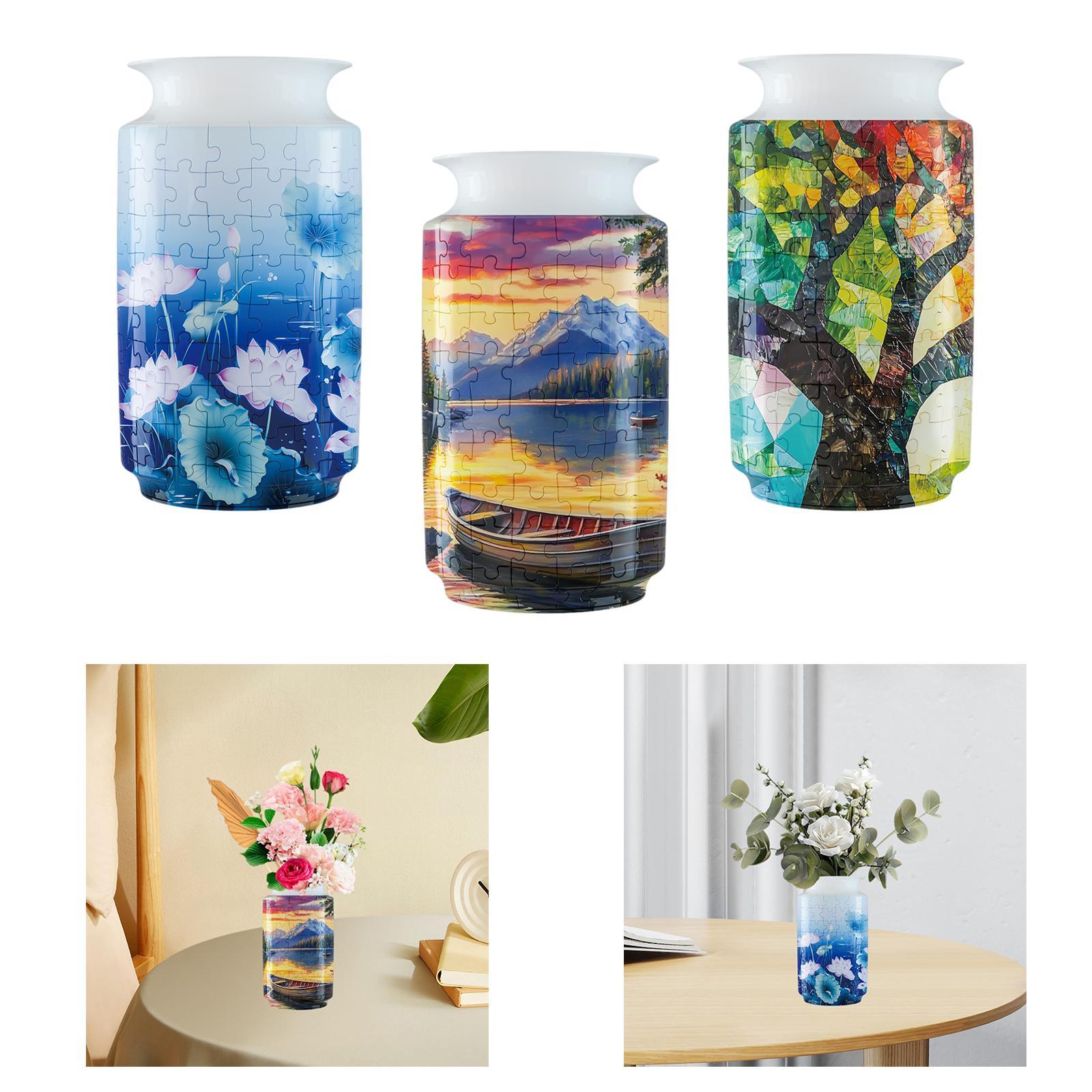 3D Puzzle Flower Vase Desktop Centerpiece Simple Party Decorative Flower Pot Lotus Pattern