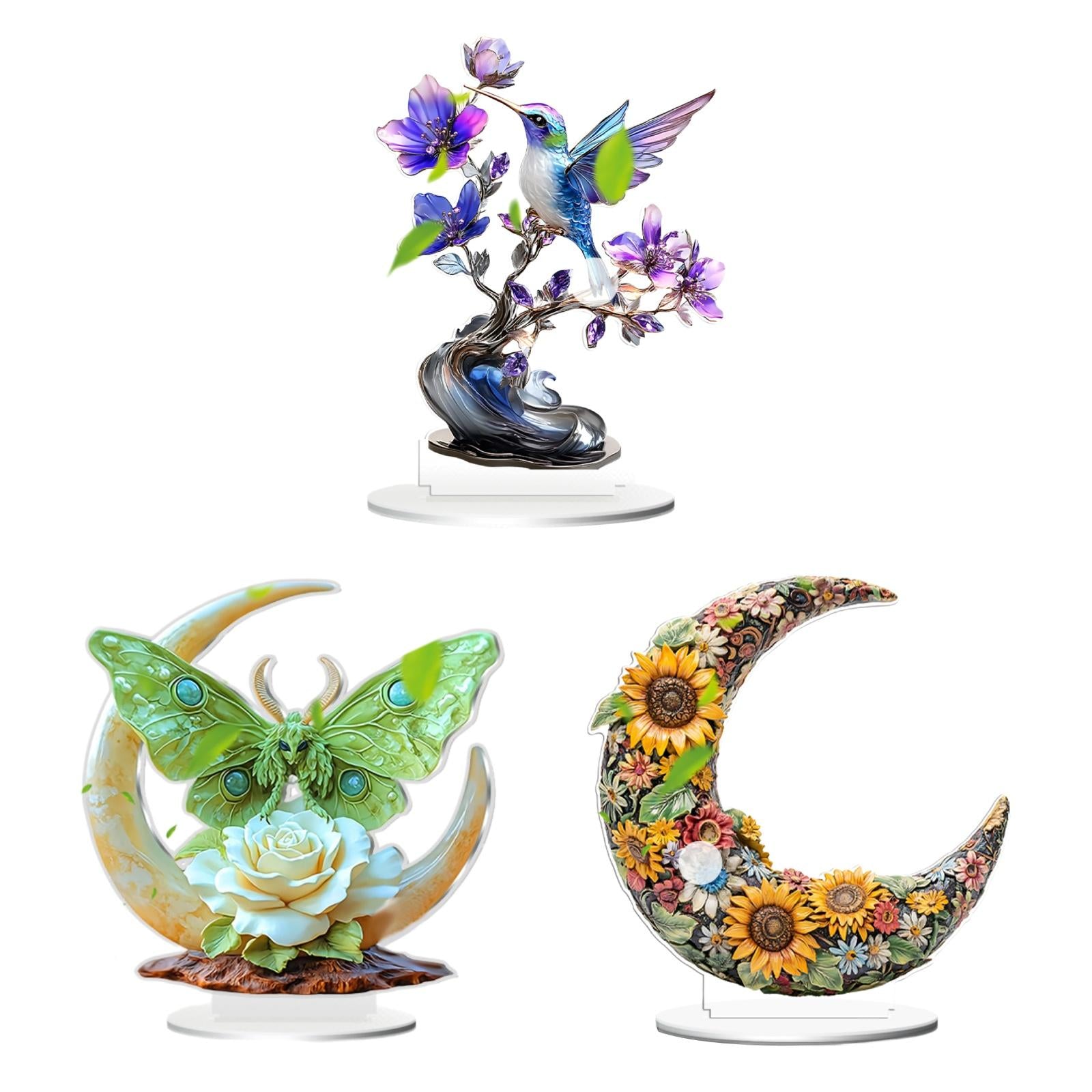 2D Multi Coloured Plaque Table Sign Versatile with Bracket Tabletop Ornament Bird Pattern