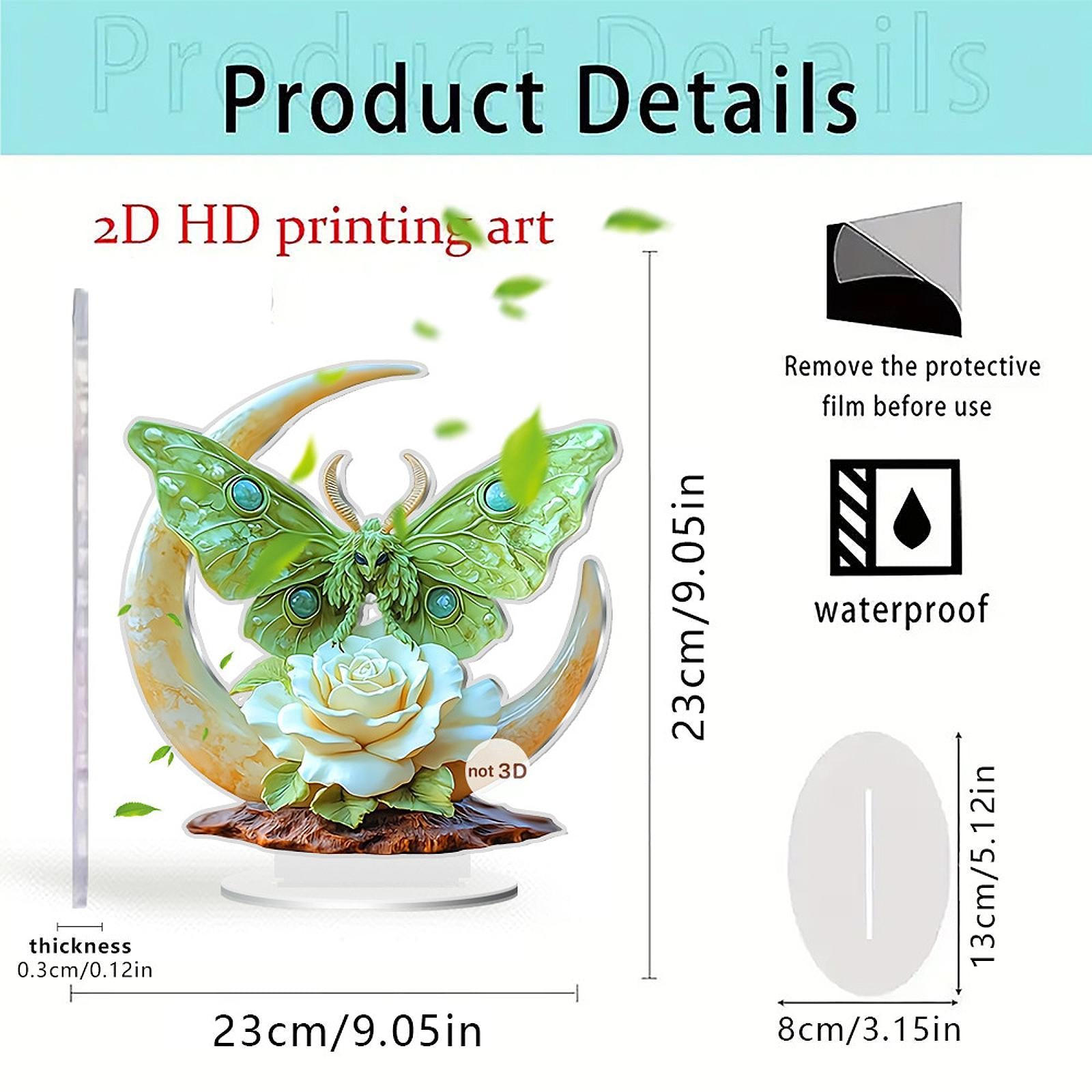 2D Multi Coloured Plaque Table Sign Versatile with Bracket Tabletop Ornament White flower Pattern