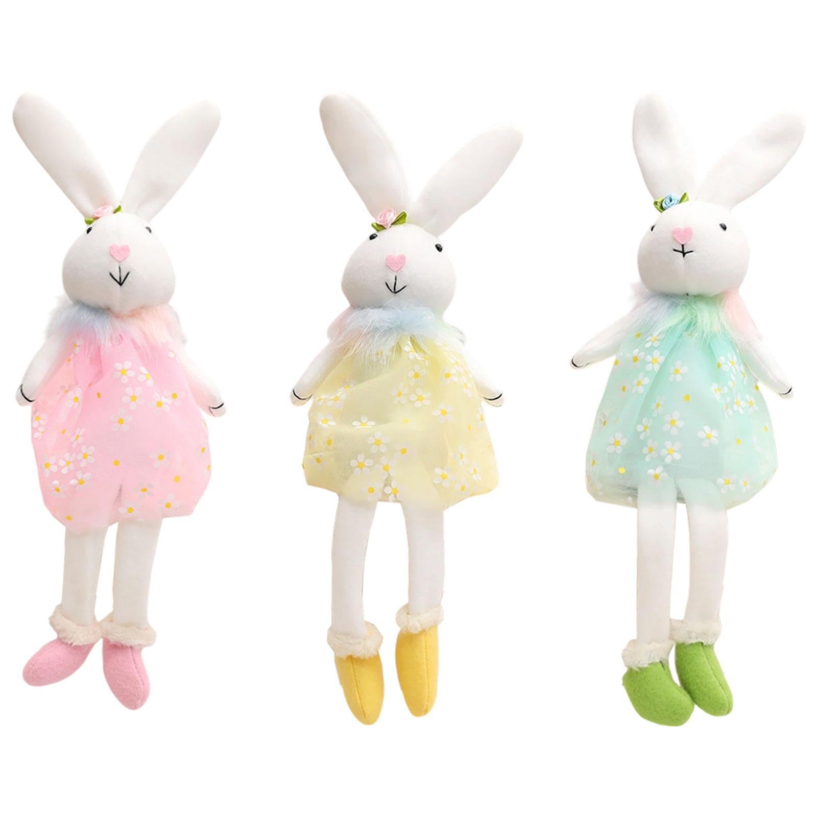 Easter Bunny Doll Creative Decor Stuffed Statue for Shelf Tabletop Fireplace Pink