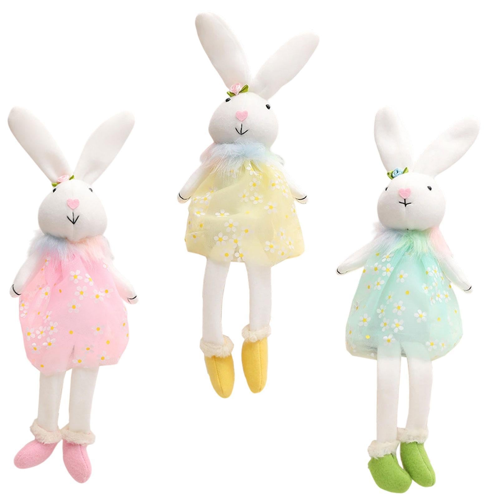 Easter Bunny Doll Creative Decor Stuffed Statue for Shelf Tabletop Fireplace Pink