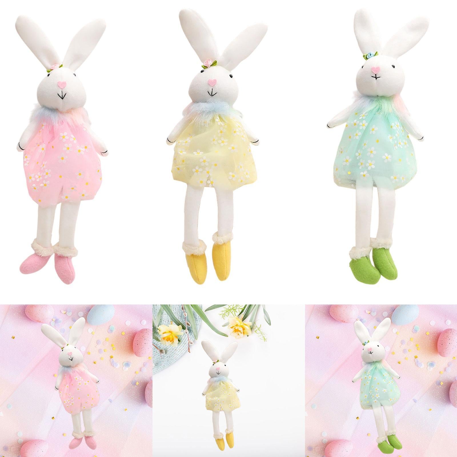 Easter Bunny Doll Creative Decor Stuffed Statue for Shelf Tabletop Fireplace Pink