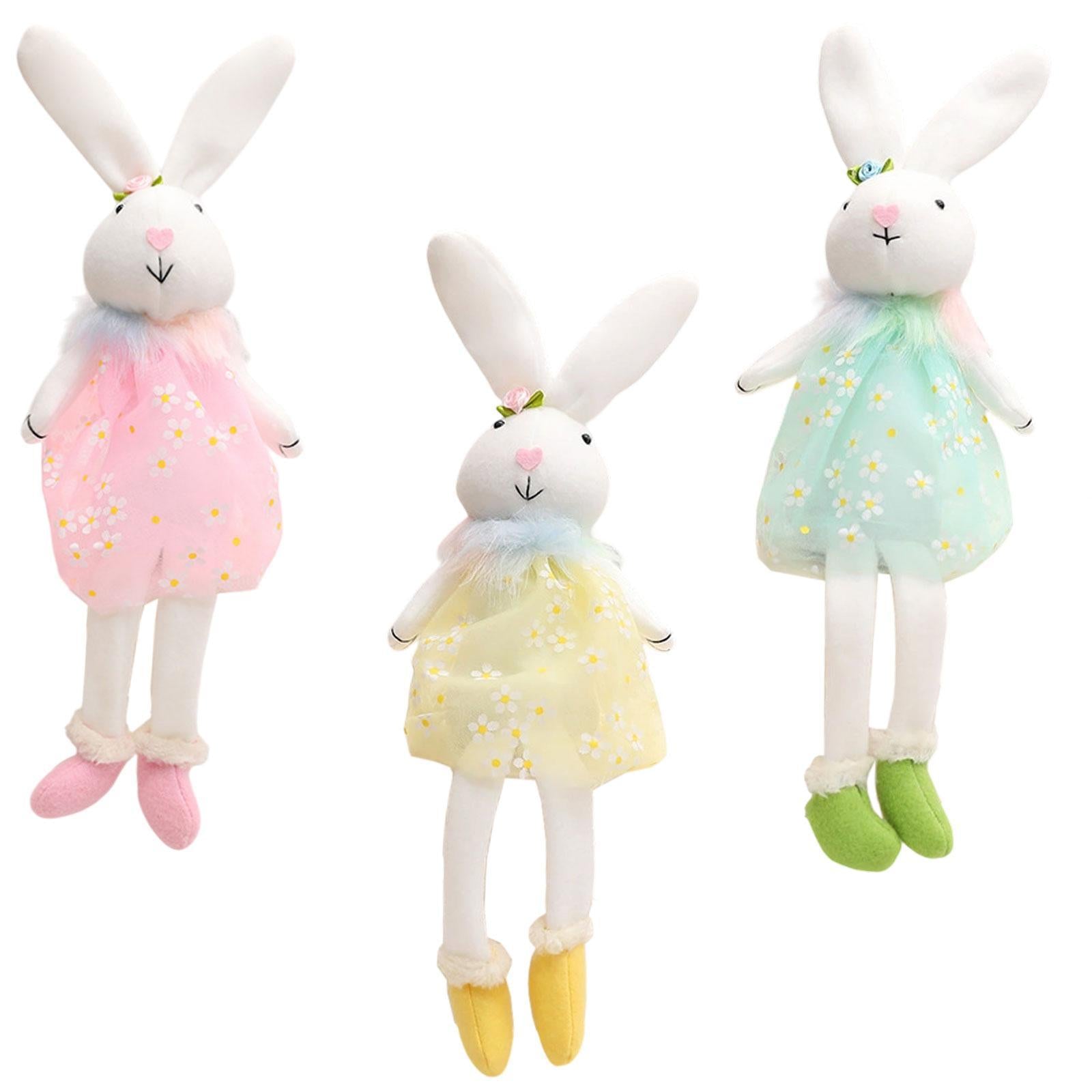 Easter Bunny Doll Creative Decor Stuffed Statue for Shelf Tabletop Fireplace Pink