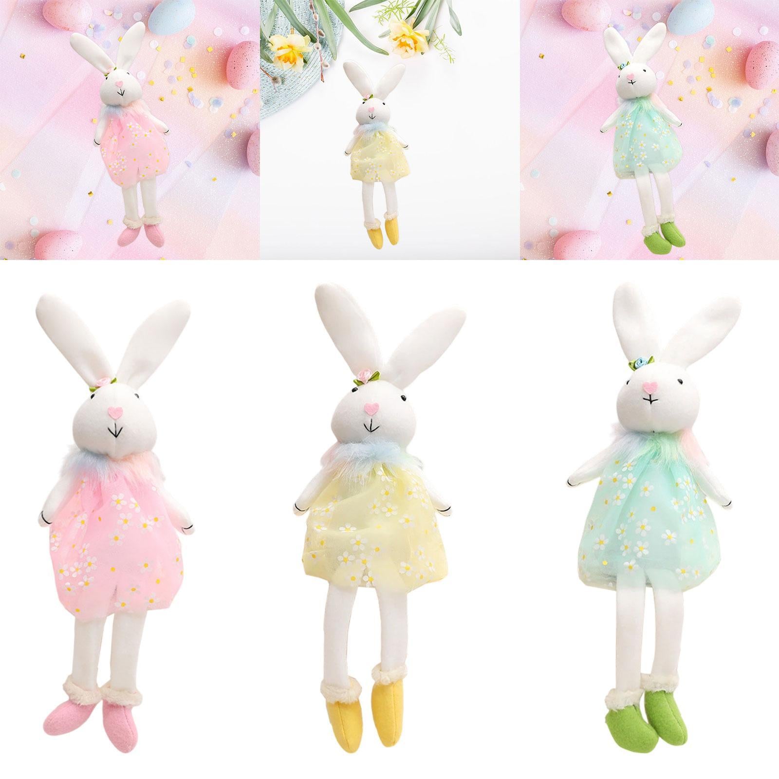 Easter Bunny Doll Creative Decor Stuffed Statue for Shelf Tabletop Fireplace Pink