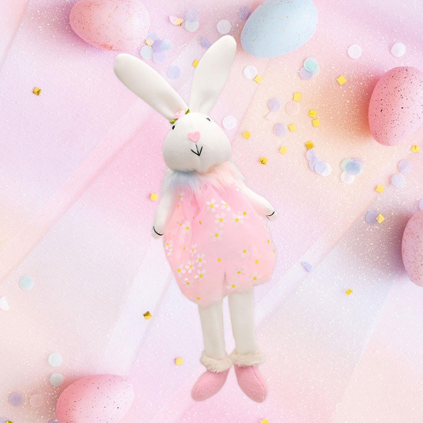 Easter Bunny Doll Creative Decor Stuffed Statue for Shelf Tabletop Fireplace Pink