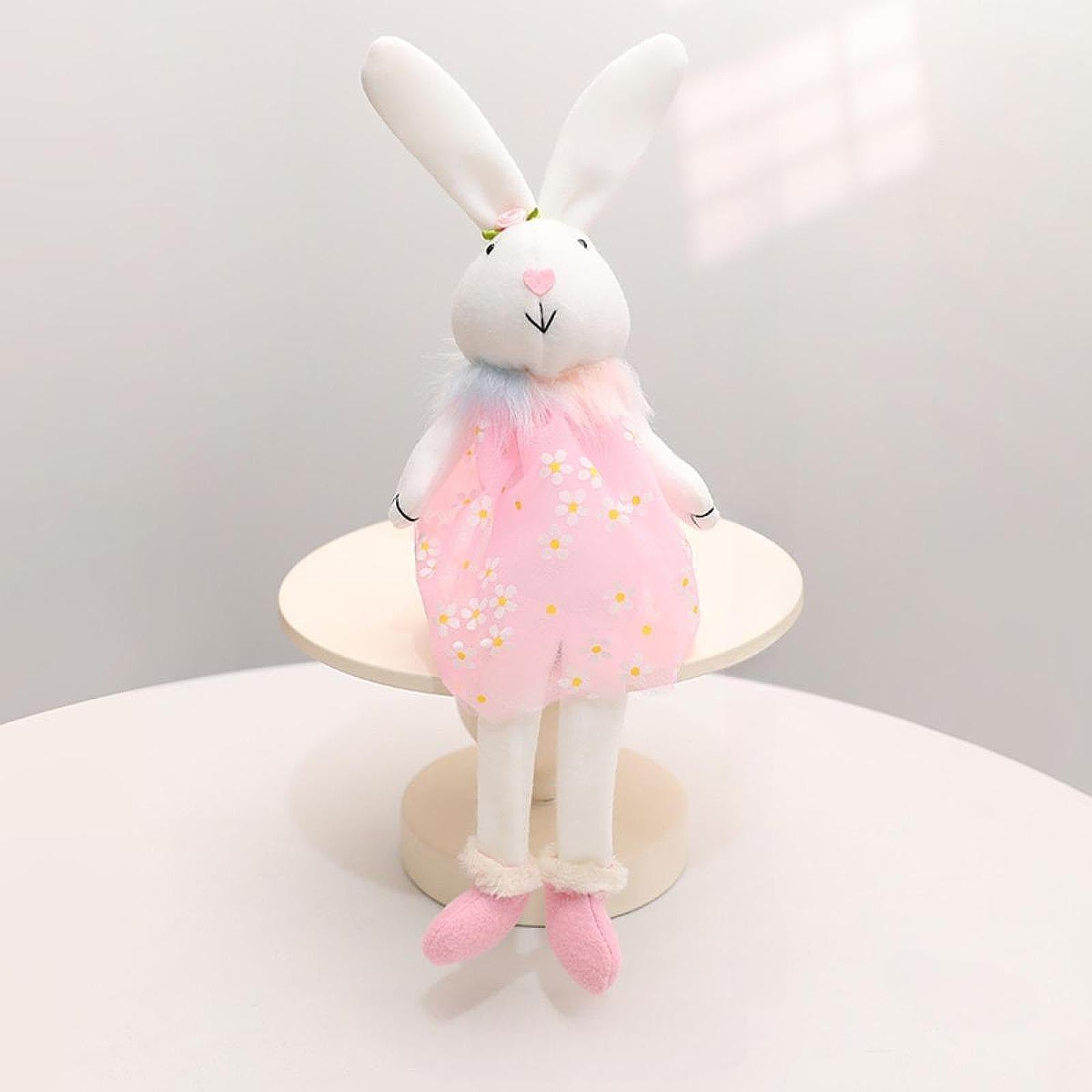Easter Bunny Doll Creative Decor Stuffed Statue for Shelf Tabletop Fireplace Pink