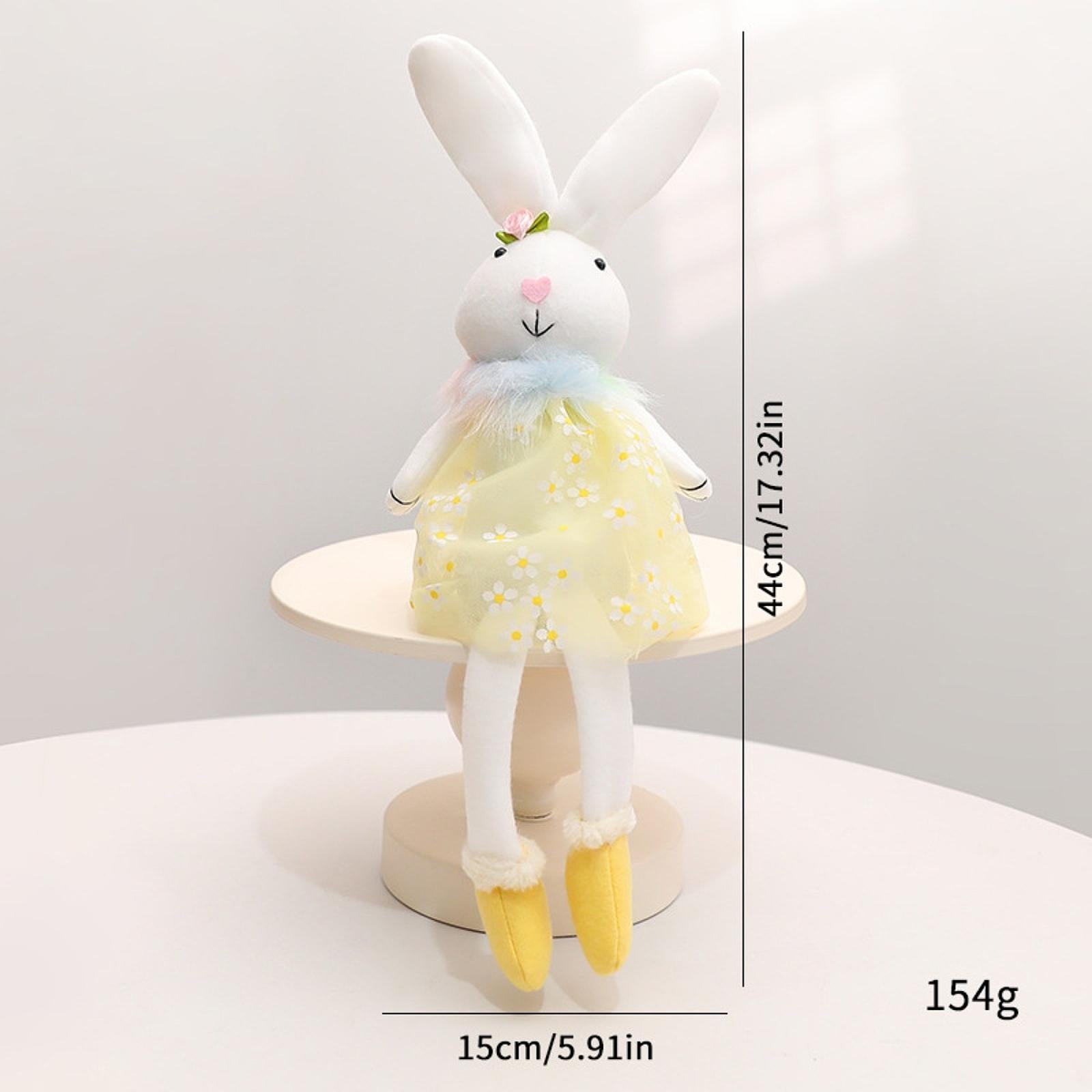 Easter Bunny Doll Creative Decor Stuffed Statue for Shelf Tabletop Fireplace Yellow