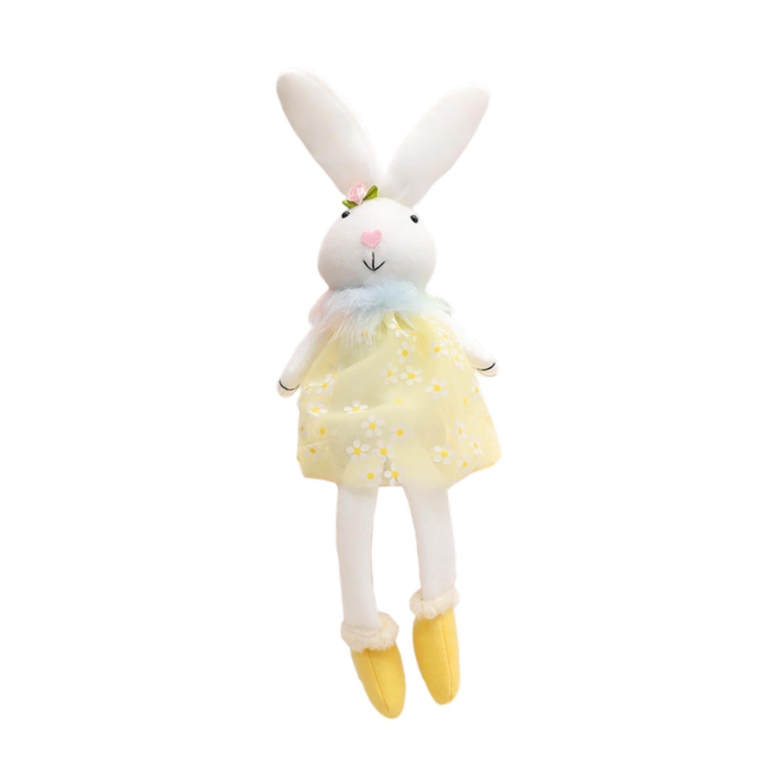Easter Bunny Doll Creative Decor Stuffed Statue for Shelf Tabletop Fireplace Yellow