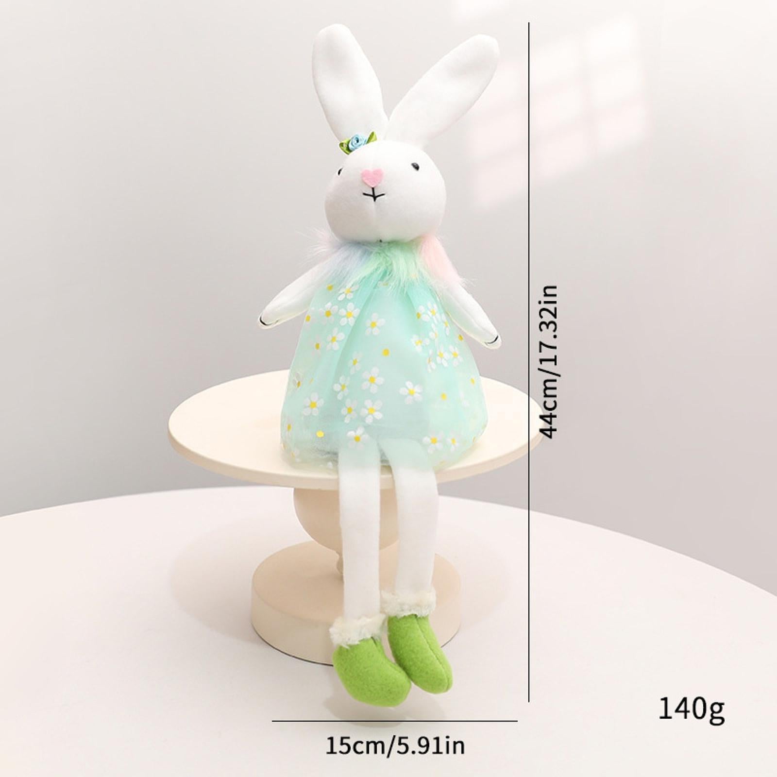Easter Bunny Doll Creative Decor Stuffed Statue for Shelf Tabletop Fireplace Blue