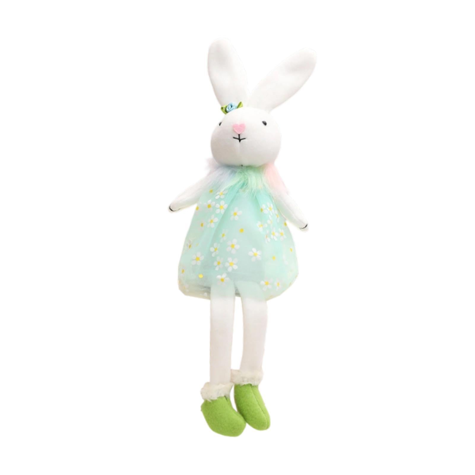 Easter Bunny Doll Creative Decor Stuffed Statue for Shelf Tabletop Fireplace Blue