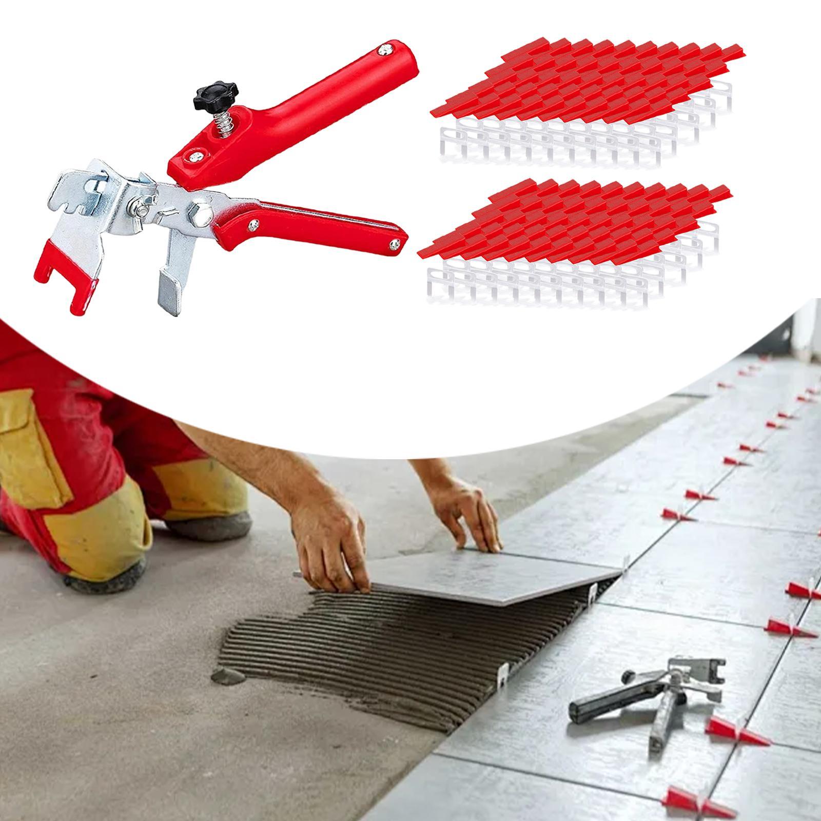 Tiling Installation Tool with 100 Tile Spacers Clips and 100 Reusable Wedge red