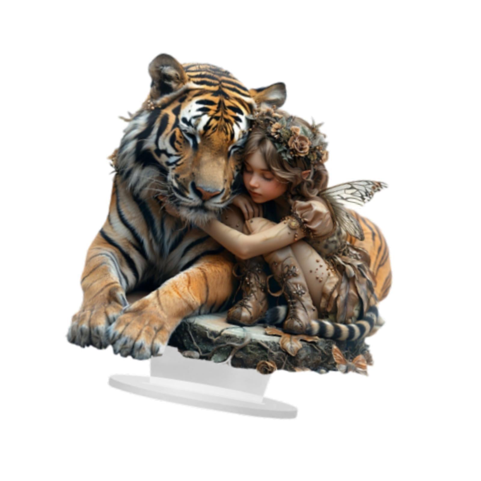 Acrylic Tiger Girl Ornament 2D Creative Desktop Decor for Shelf Home Bedroom
