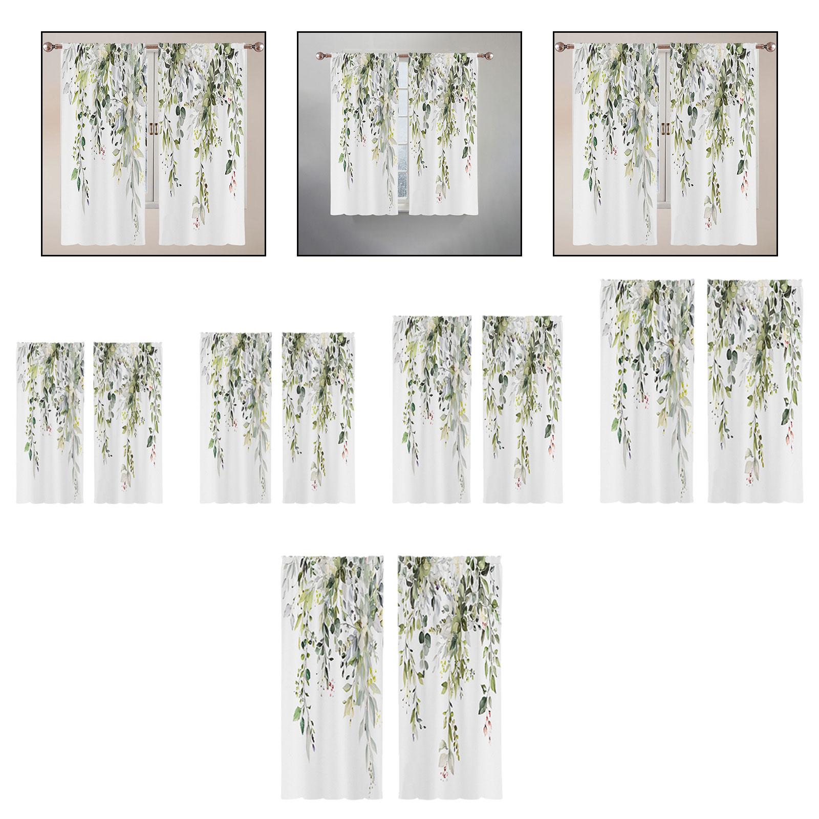 2Pcs Green Leaves Window Curtains Decoration for Living Room Bedroom Kitchen 70cmx100cm
