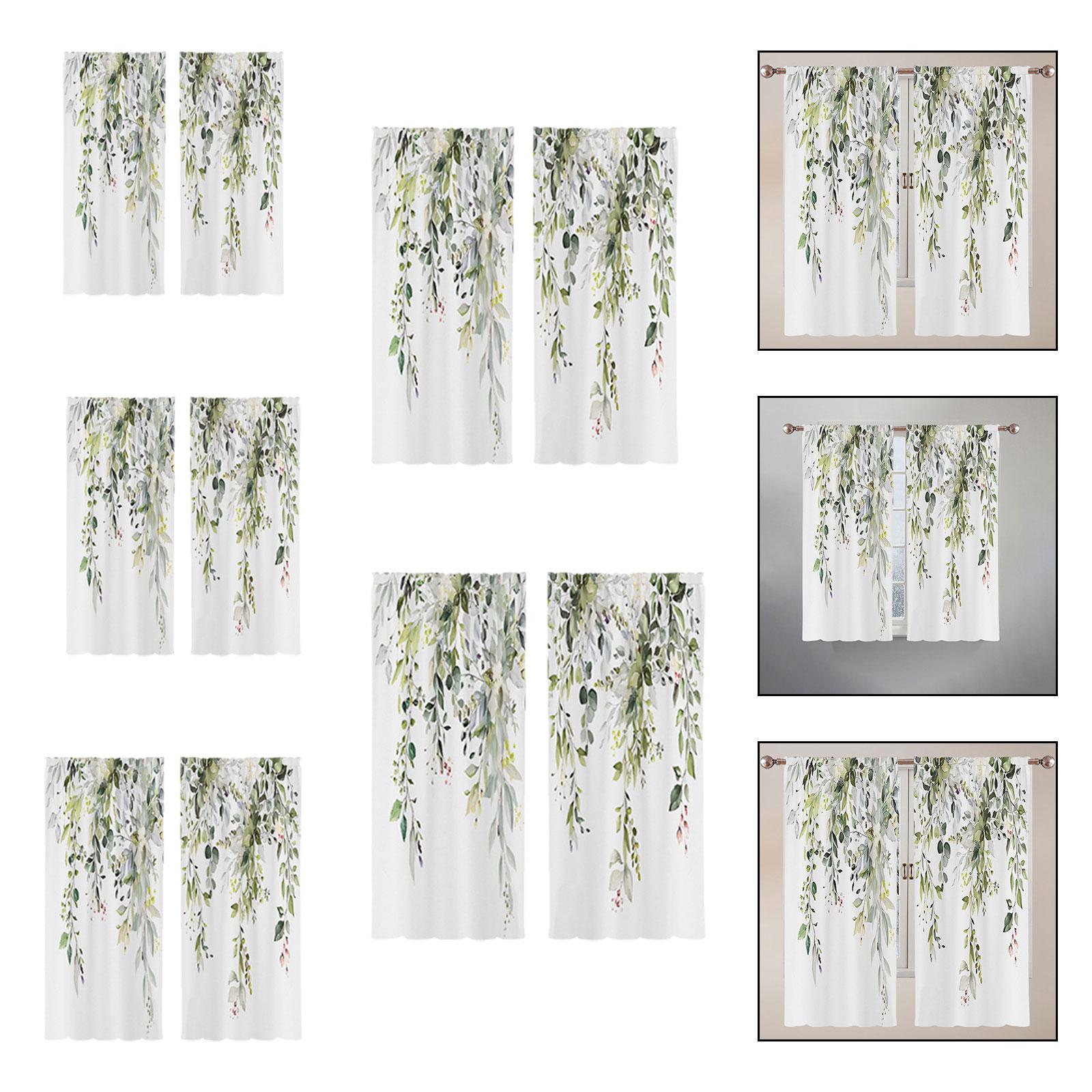2Pcs Green Leaves Window Curtains Decoration for Living Room Bedroom Kitchen 70cmx100cm